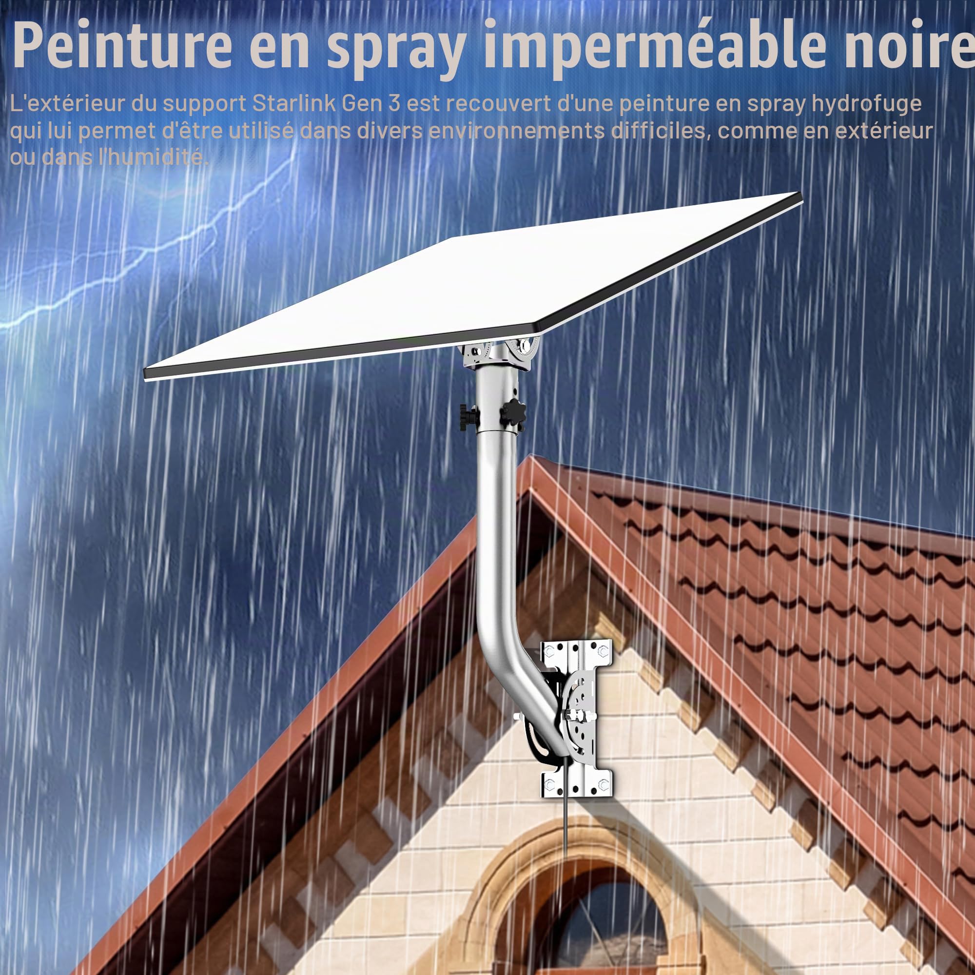 Support mural standard pour Starlink de troisième génération, réglable à 360 degrés, kit d'installation pour Internet par satellite Starlink, compatible avec l'antenne standard Gen3 (V3) de Starlink