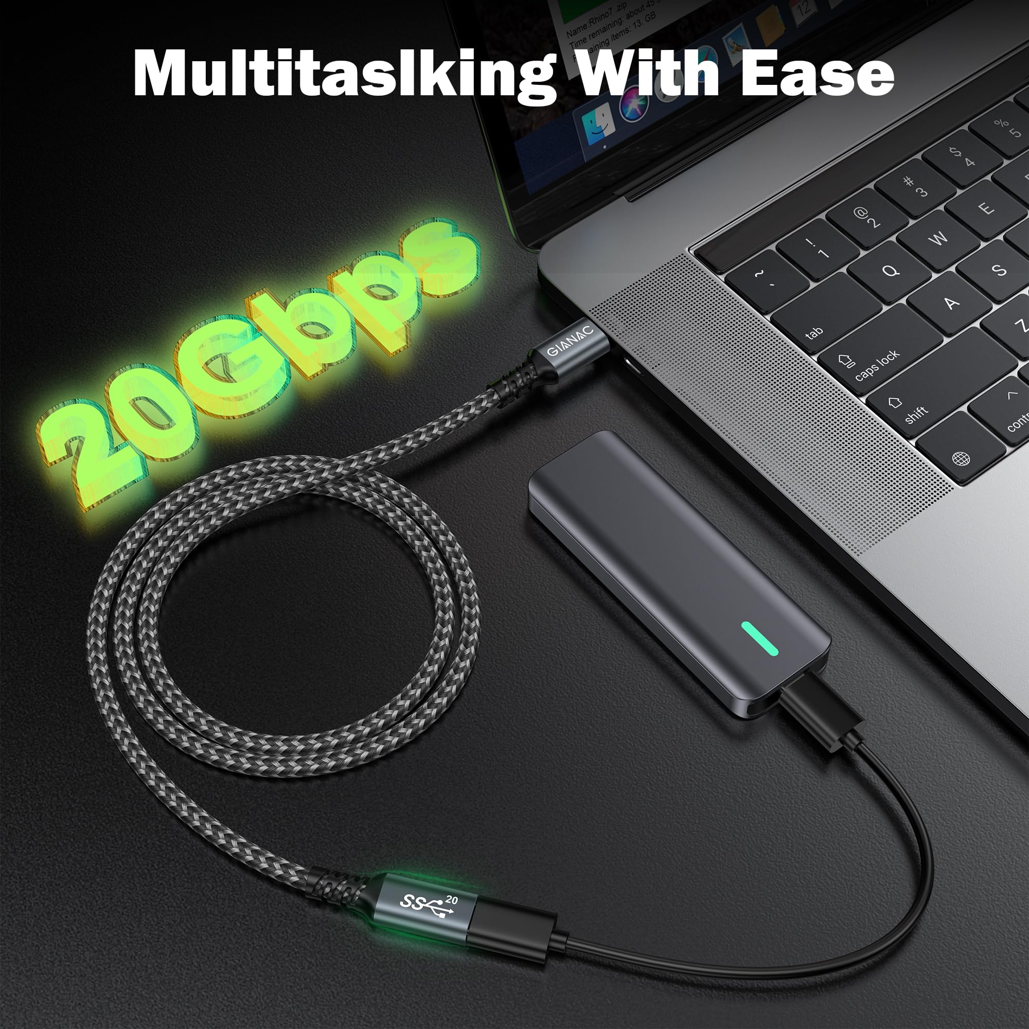 Cavo Prolunga USB C 3.2 Gen2 - 20Gbps, 240W, 5K@60Hz - 1 Metro, Intrecciato In Nylon, Maschio-Femmina Per IPhone 16/15, MacBook, IPad Pro