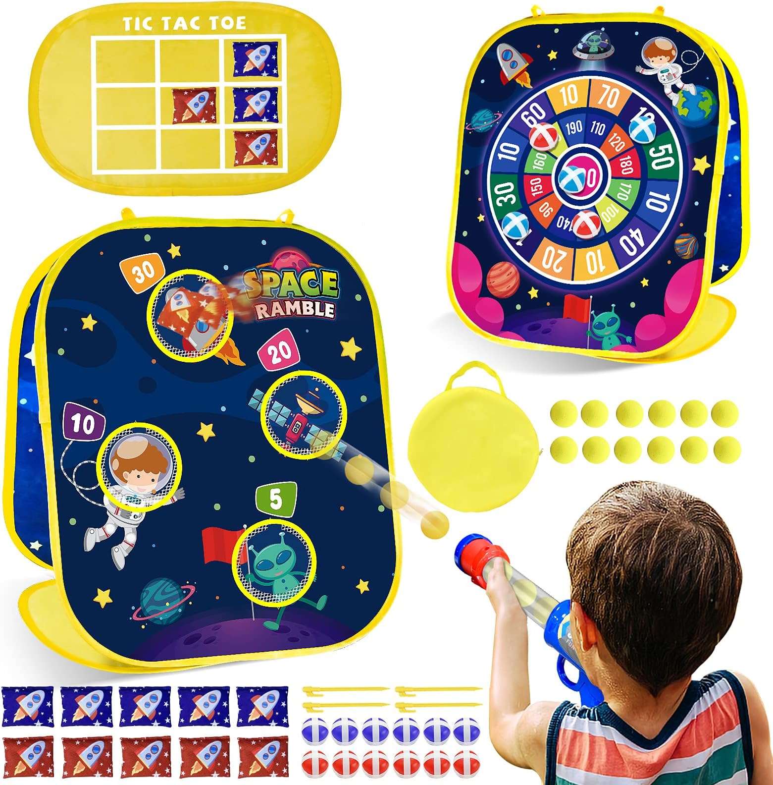 KERUVOTA Kids Bean Bag Toss Game Set with Shooting Game 42Pcs - 4 in 1 Game Set for Toddlers Kids Boys Girls - Outdoor Indoor Activity Games for Kids Christmas Birthday Gift