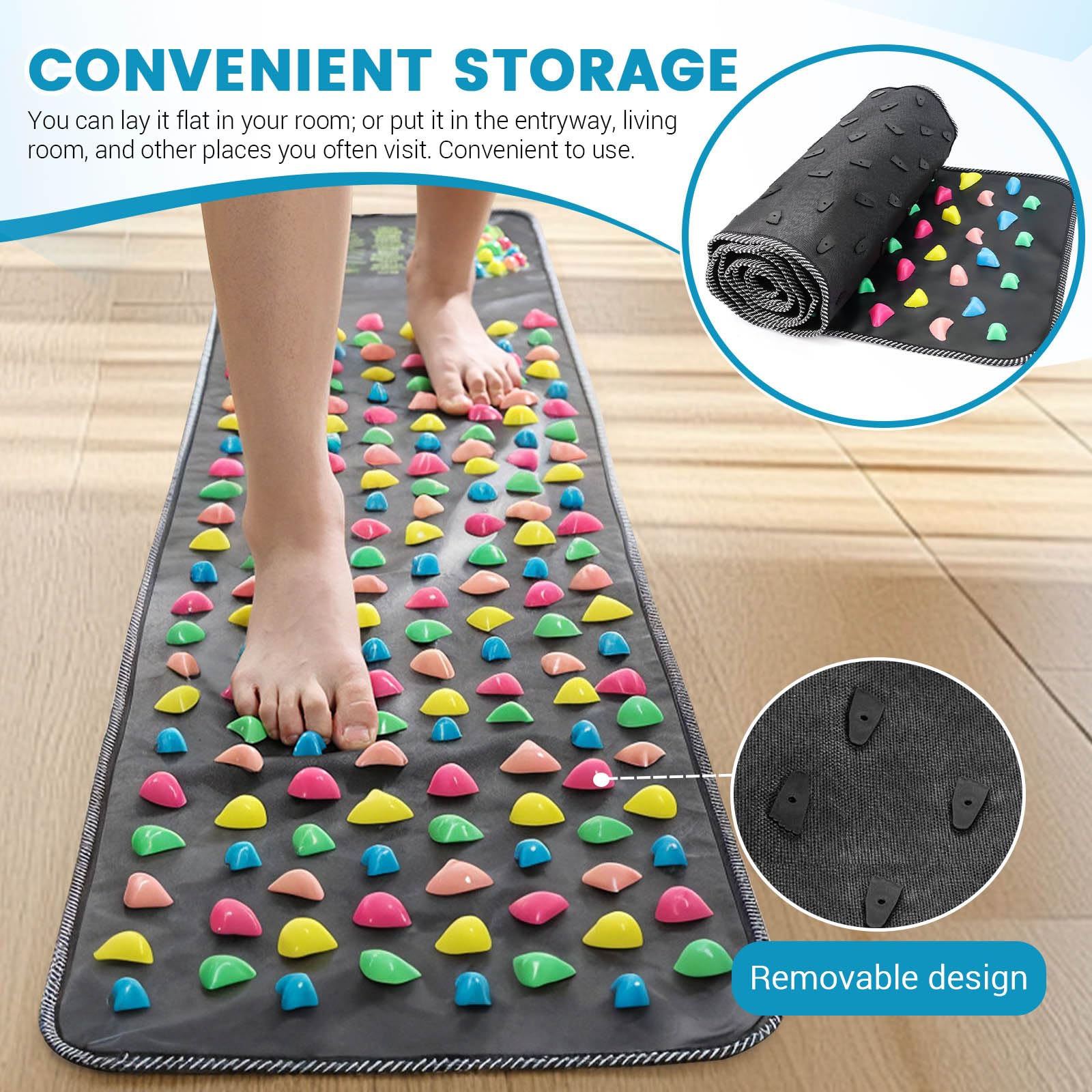 Fußdruckpunktmatte, Fußmatte Druckpunkte, 2-in-1-Fußmassage-Pad, zerlegbare Akupressurmatten, Akupressur-Werkzeug zur Entspannung (170 x 34 cm)