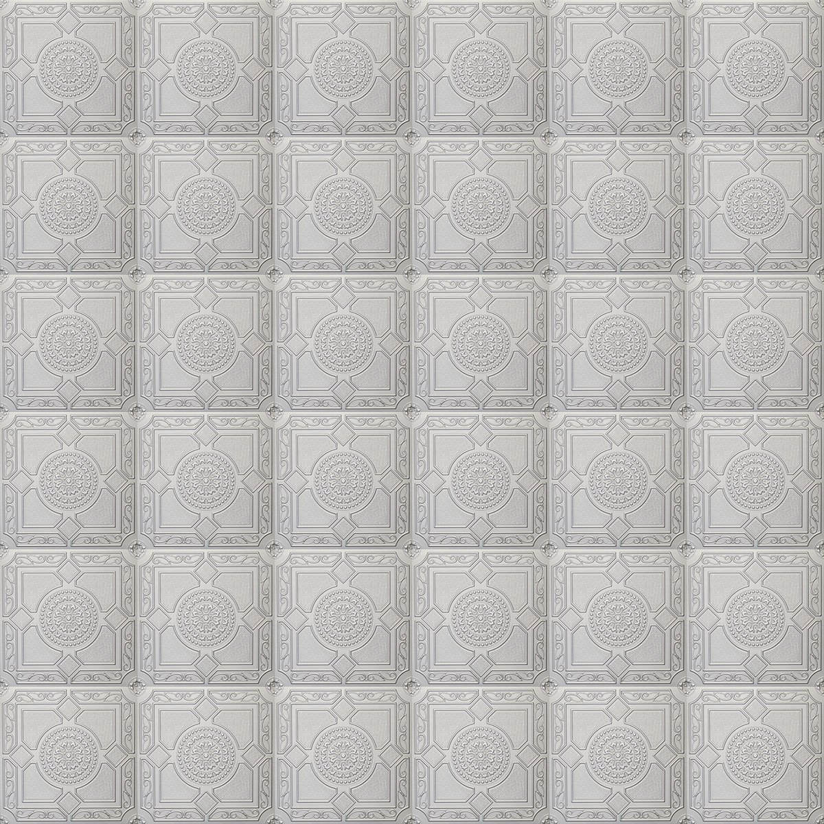 R30S Silver 20x20 Amazing Styrofoam Tin Look Ceiling Tiles Easy to Glue Up On Any Type of Surface