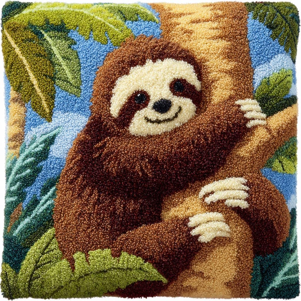 Henypt DIY Latch Hooking Pillow Kits Sloth