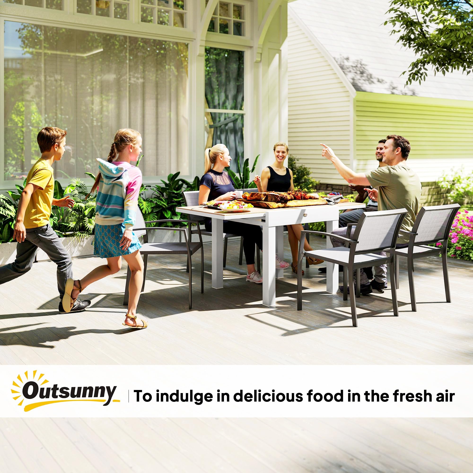 Outsunny Mesa de jardín Extensible 80/160 cm de Aluminio, Mesa de jardín Rectangular para 6 Personas, Inoxidable y Resistente a la Intemperie, para Patio, terraza, Gris