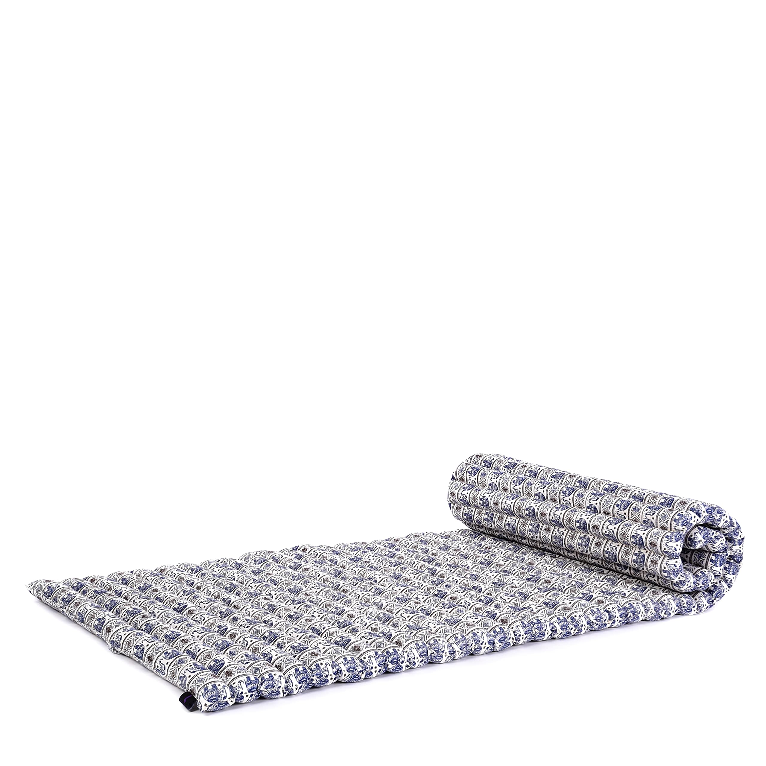 Leewadee Rollable Floor Mat M – Comfortable and Rollable Thai Mattress, Soft Massage Mat Filled with Eco-Friendly Kapok, 190 x 70 cm, blue white — image 1