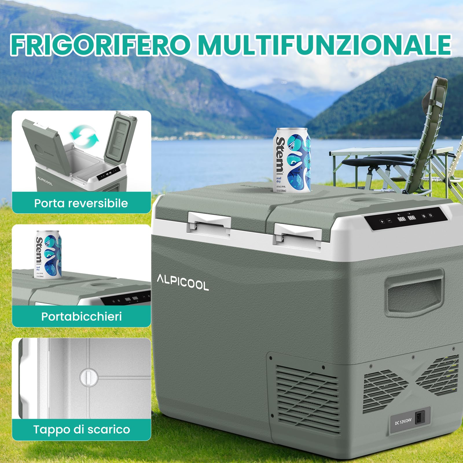 Alpicool KLS48 Frigoriferi per Auto 39L con APP, 2026 Doppia Zona Frigorifero Portatile Elettrico 12/24V DC 100~240V AC,-20℃-20 ℃,Frigo Portatile per Camion Barca Picnic,con Scomparto Ghiaccio,Verde