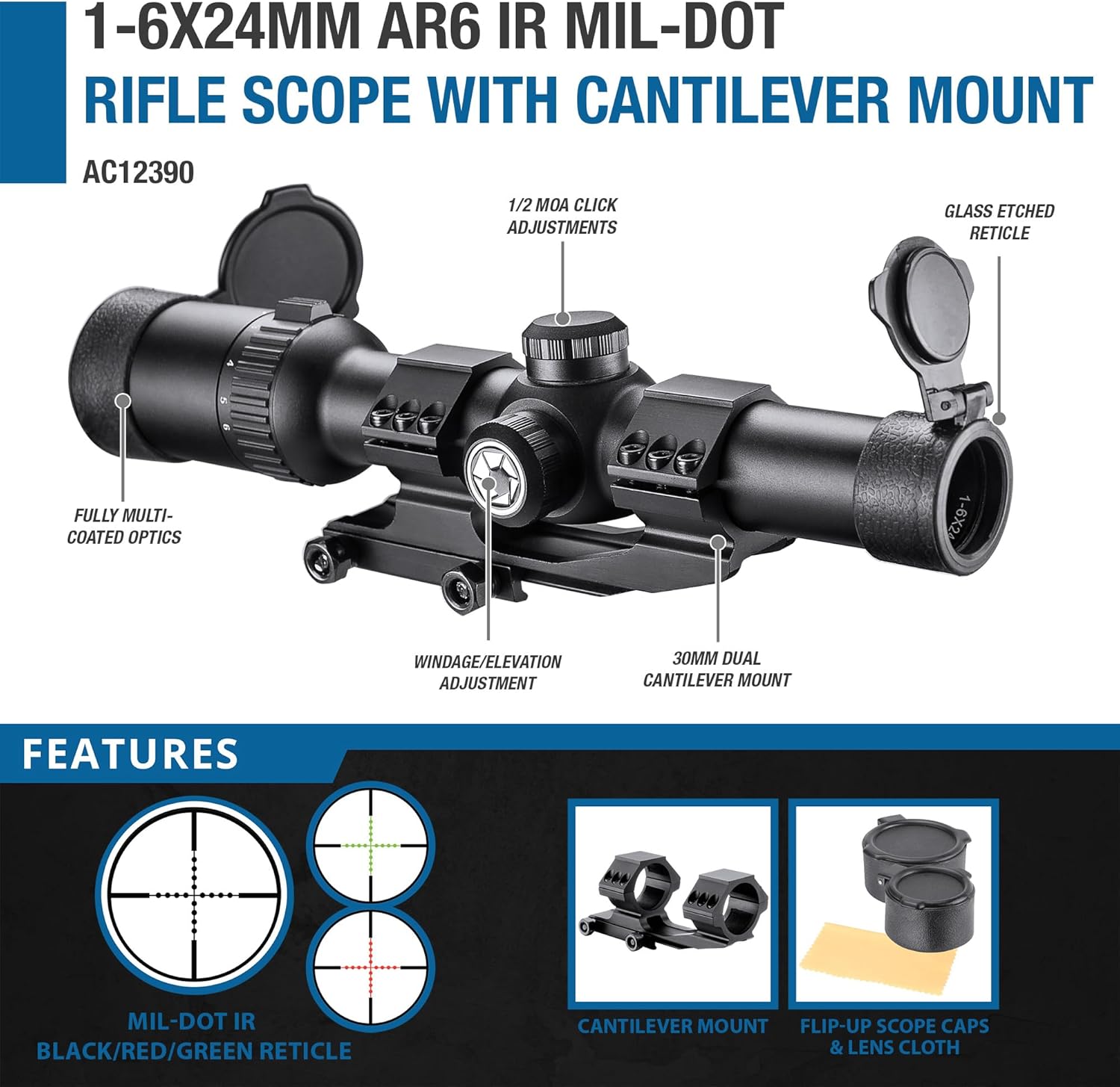 Barska Rifle Scope for Hunting & Target Shooting - Illuminated Reticle, Fully Multi-Coated Optics, with Scope Caps