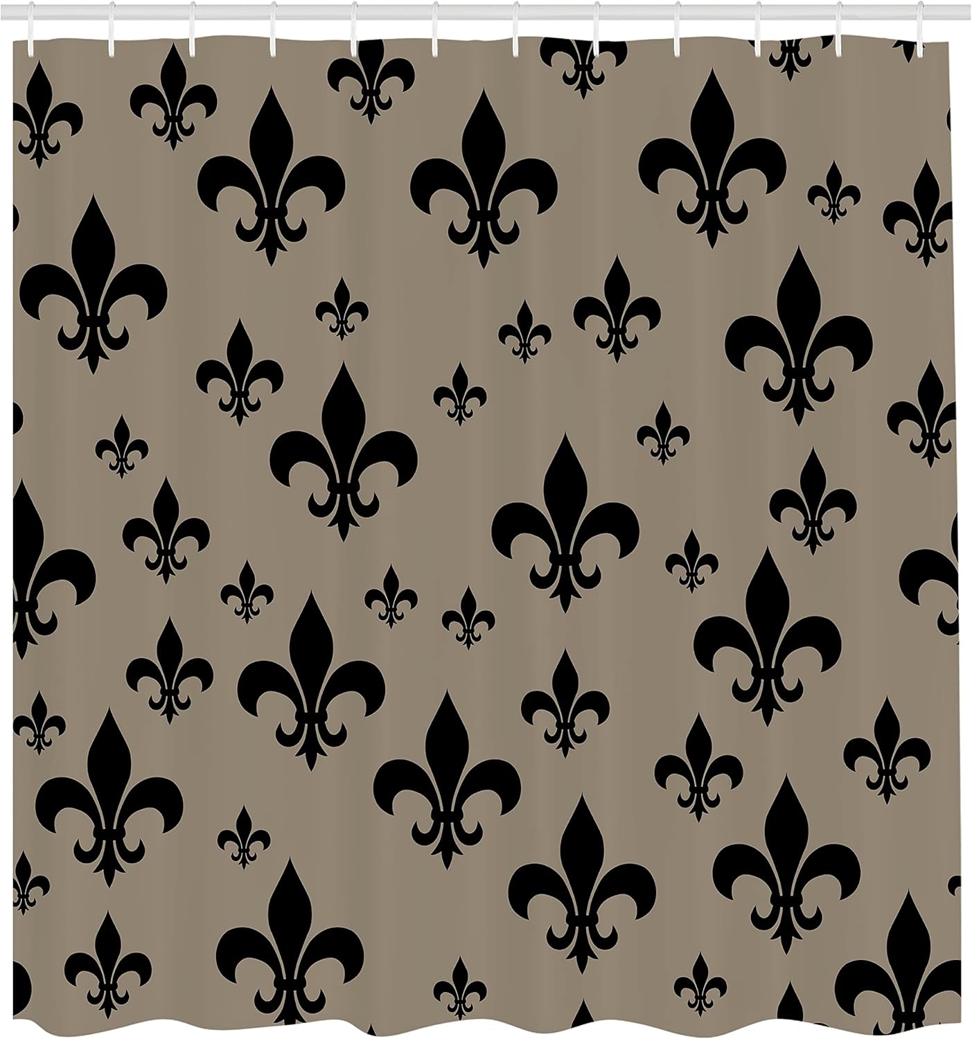 Ambesonne Fleur De Lis Shower Curtain, Lily Pattern Classic Retro Royal Vintage European Iris Ornamental Artwork, Cloth Fabric Bathroom Decor Set with Hooks, 69" W x 70" L, Cocoa Black