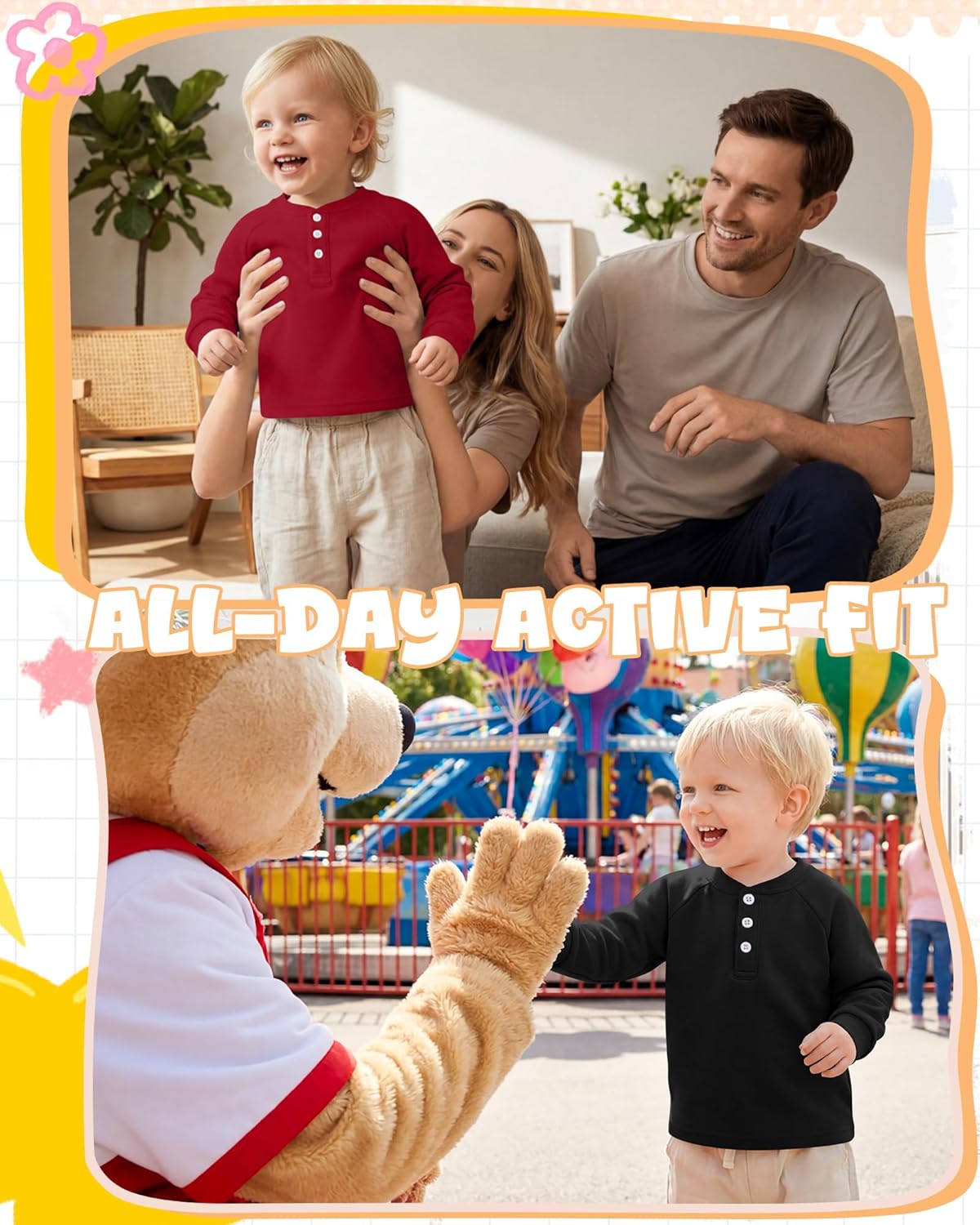 4 Pack Toddler Boys Girls Thermal Long Sleeve T-Shirts Henley Undershirt Top Basic Layer Long Sleeve Fleece T-Shirt - Image 5