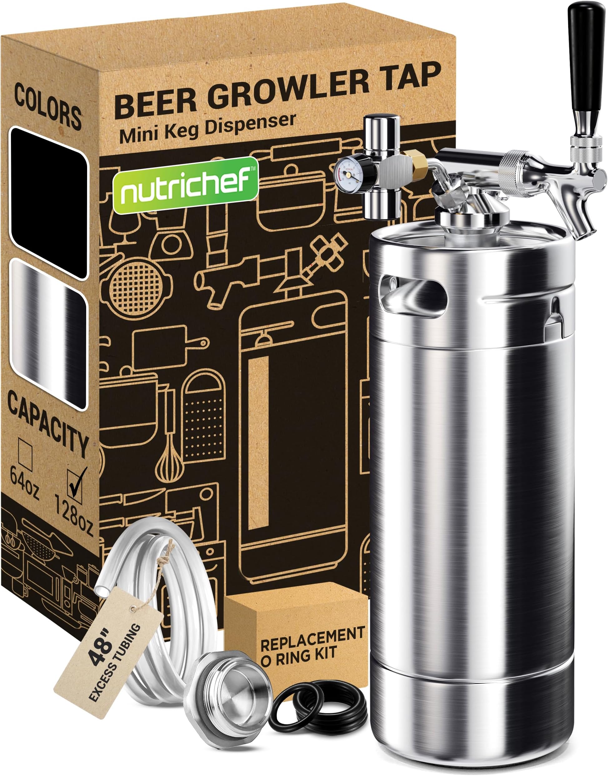 TMCRAFT 128OZ DoubleWalled Mini Keg Growler, Pressurized Home Beer Dispenser System