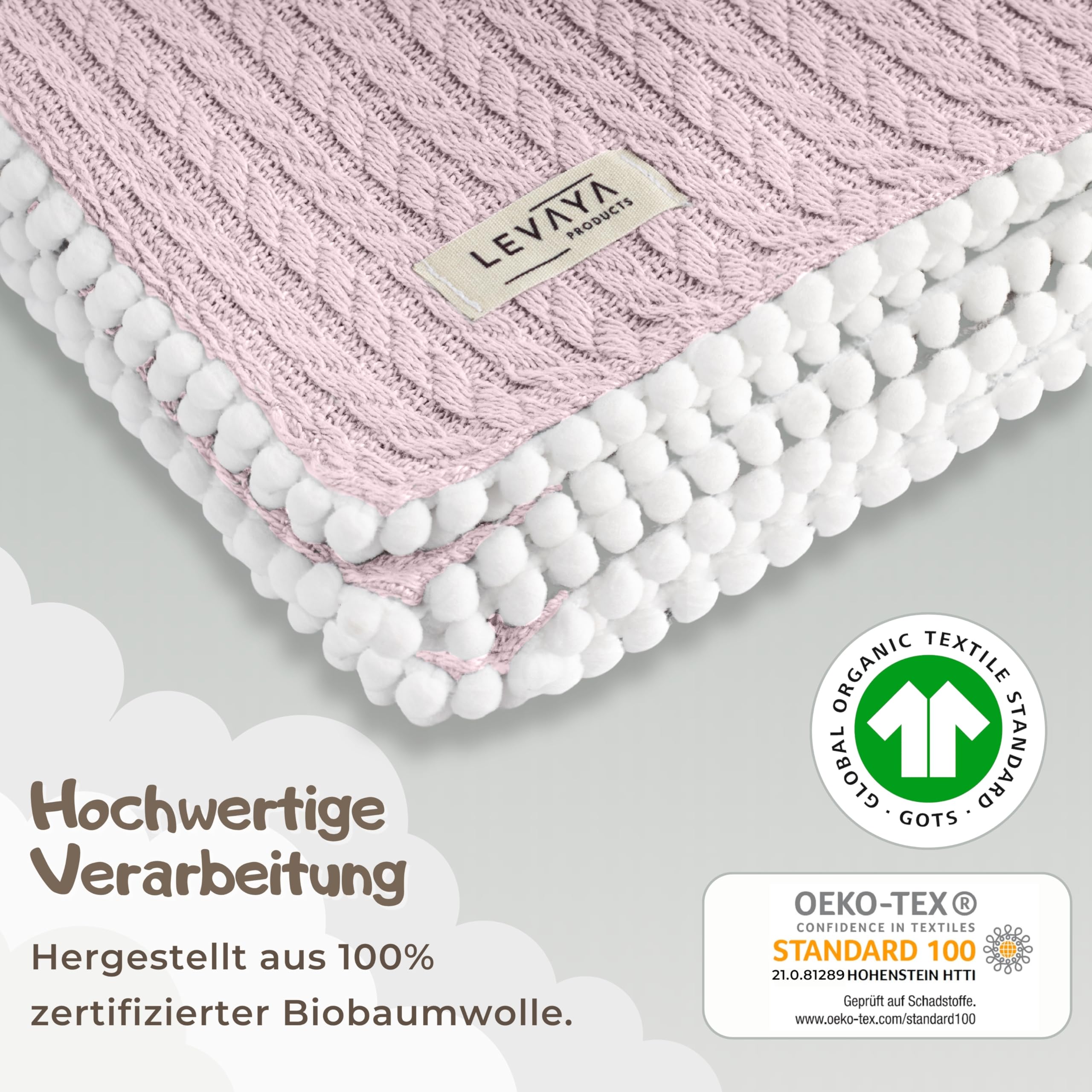 Babydecke 120x90 cm Bio-Baumwolle | Kuscheldecke für Neugeborene & Kinder | Strickdecke atmungsaktiv & weich | Geschenk zur Geburt & Taufe | Oeko-Tex Zertifiziert Rosa