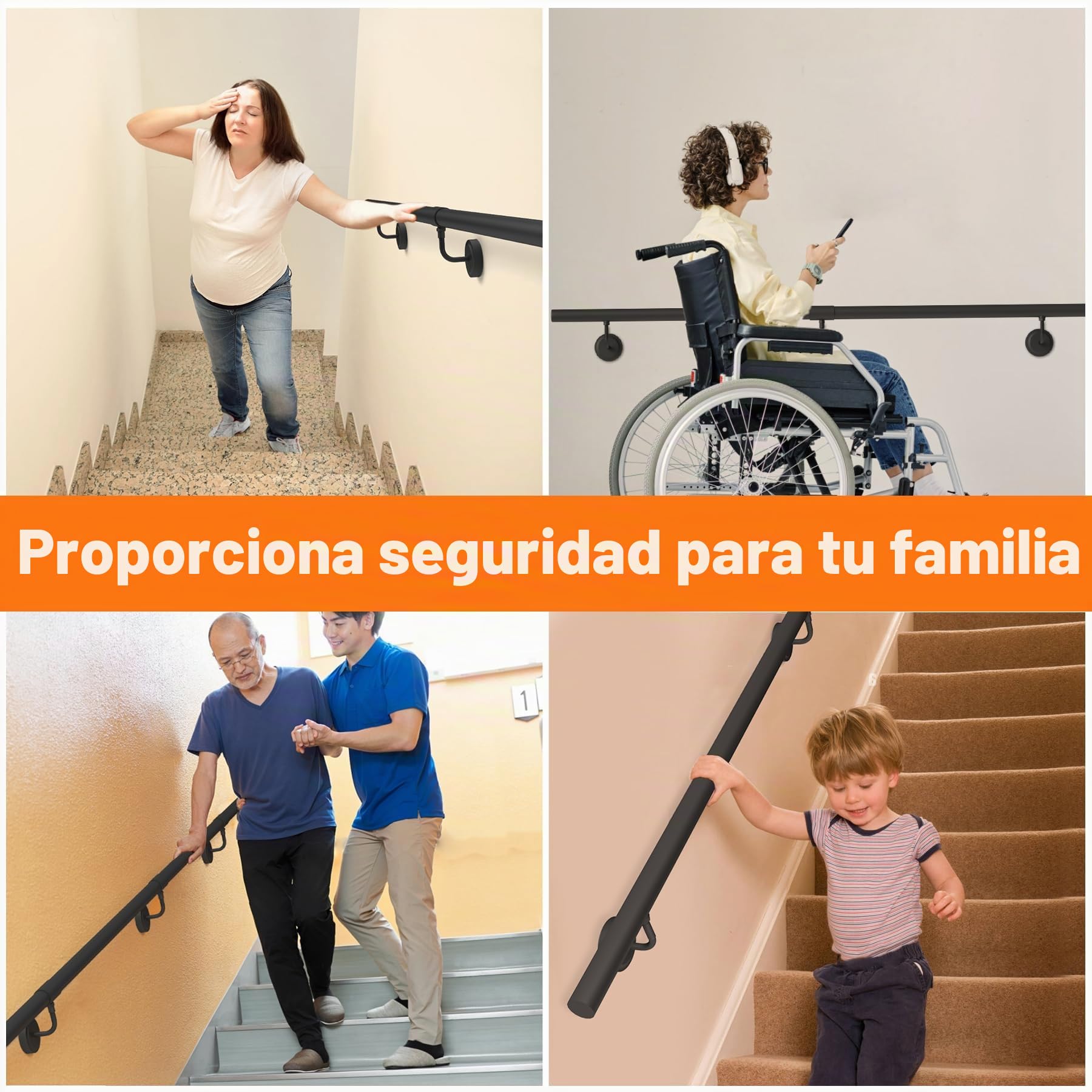 180cm Pasamanos escalera de Metal Industrial, pasamanos hierro redondo para escaleras de interior/al aire libre, pasamano soporte de montaje en pared para embarazadas, ancianos, discapacitados