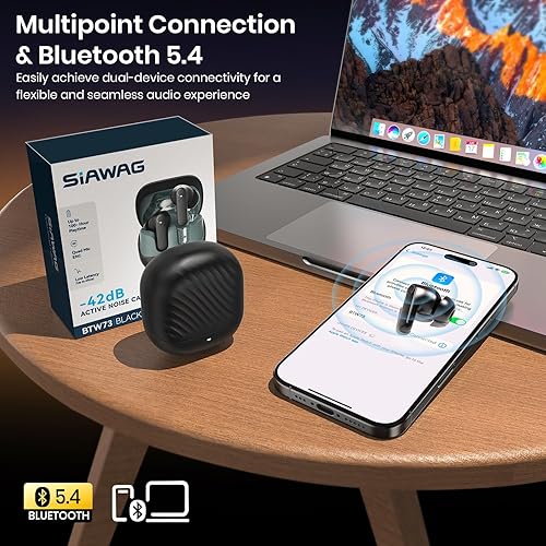 Miniatura 9 de Auriculares inalámbricos 5.4 Bluetooth 100H Auriculares Bluetooth Auriculares con cancelación activa de ruido, auriculares intrauditivos con 4