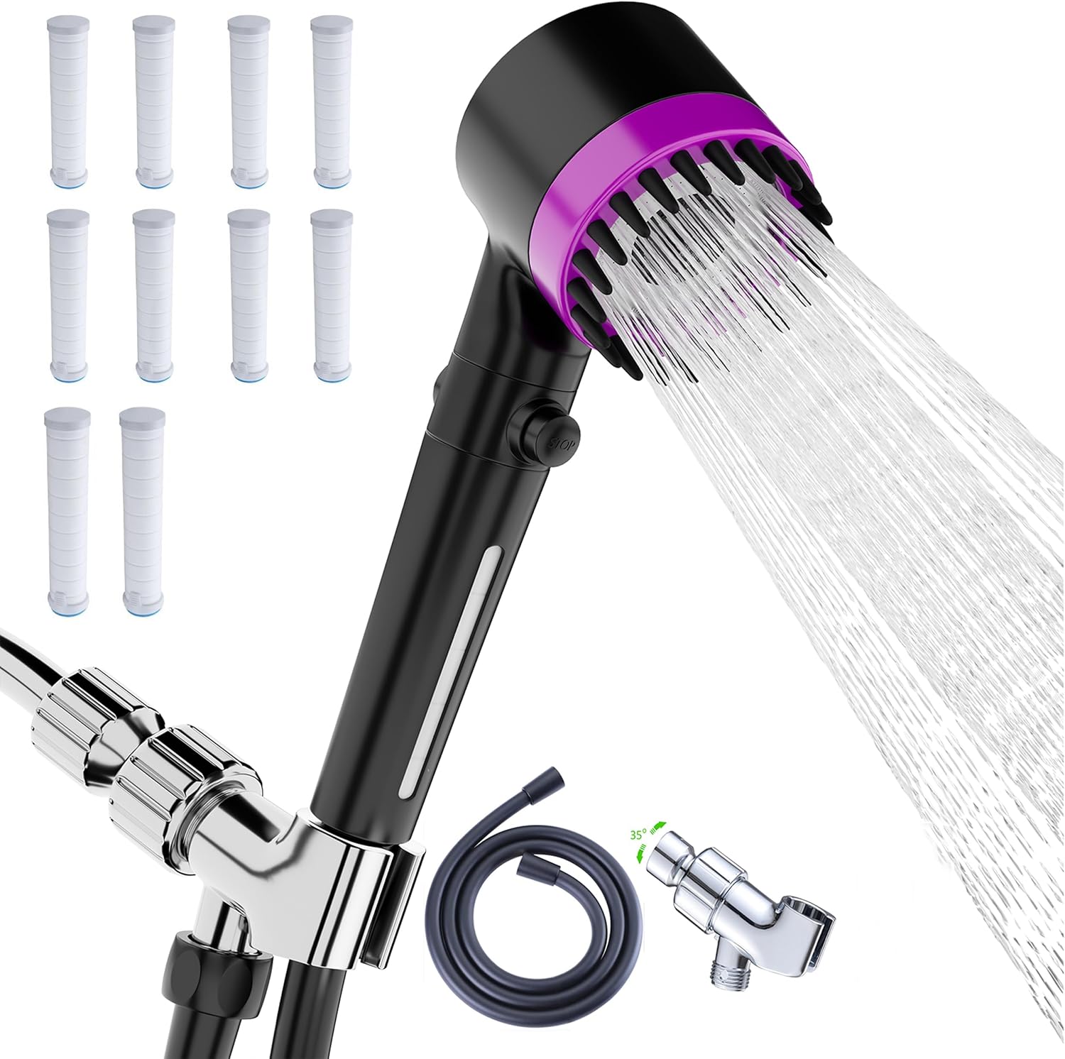 Shower Head with Handheld, High Pressure Shower Head with Filters, High Flow Even with Low Water Pressure-Hand Held Showerhead Set, Filtered Showerhead with 59″Replacement Hose/Bracket/Cotton Filters