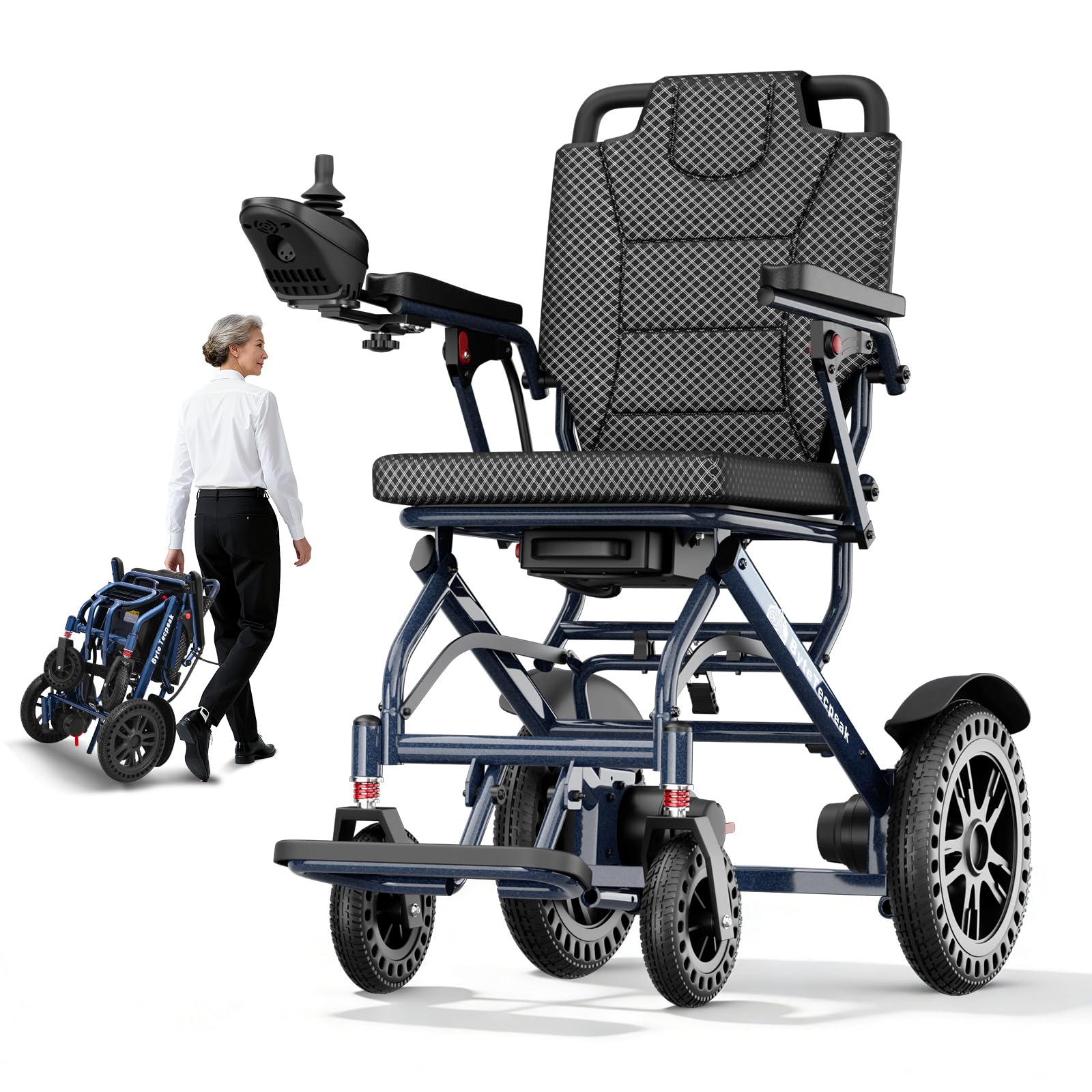 D14 Fauteuil roulant electrique pliable leger, 25KM chaise roulante electrique avec batterie 12Ah amovible en alliage d'aluminium, Pour 150KG, Navigabilité des aéronefs