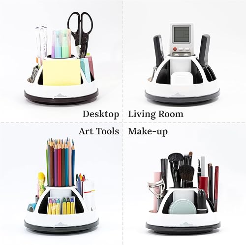 Miniatura 4 de myHomeBody Organizador de bolígrafos para escritorio, suministros de oficina, rotación de escritorio, compartimentos, redondo negro