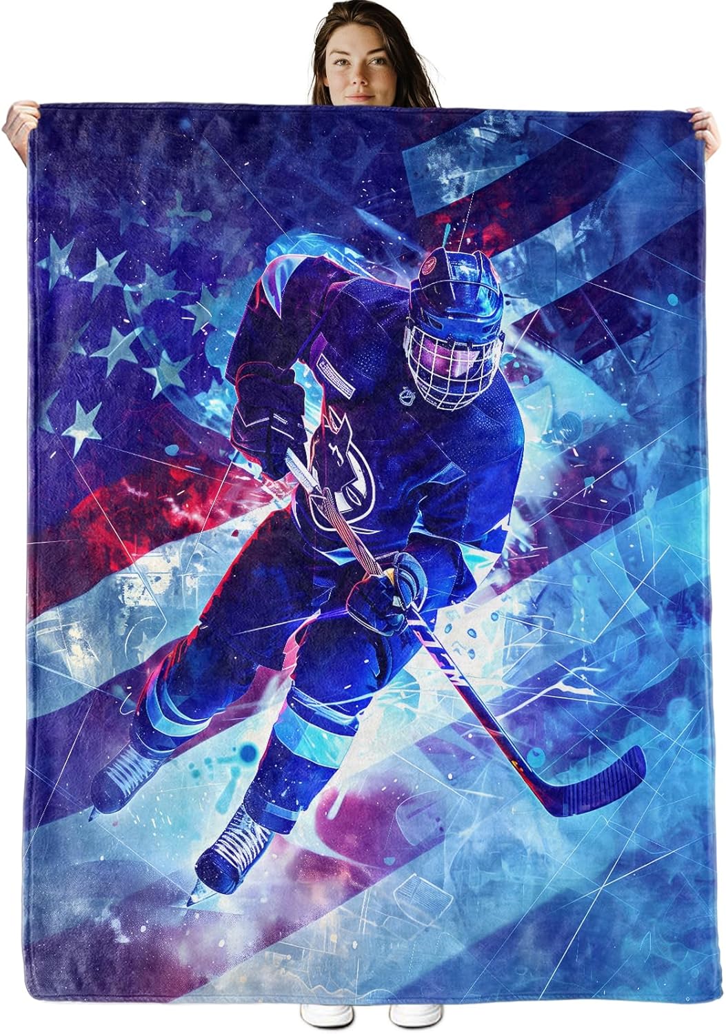 Ice Hockey Sport Blanket 50×60in, Dynamic Action Soft and Warm Cozy Blankets for Couch Bedroom Lightweight Throw All Seasons Home Decor Travel Gifts for Fans and Sports Lovers