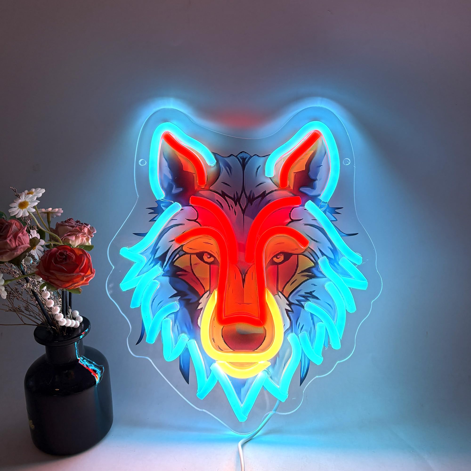 Wolf LED Neon Sign with Printed Backboard, Wild Animal Wall Decor, USB Powered Neon Light for Man Cave, Game Room,Boy Room, Bedroom &amp; Modern Home Decor Holiday Birthday Gift
