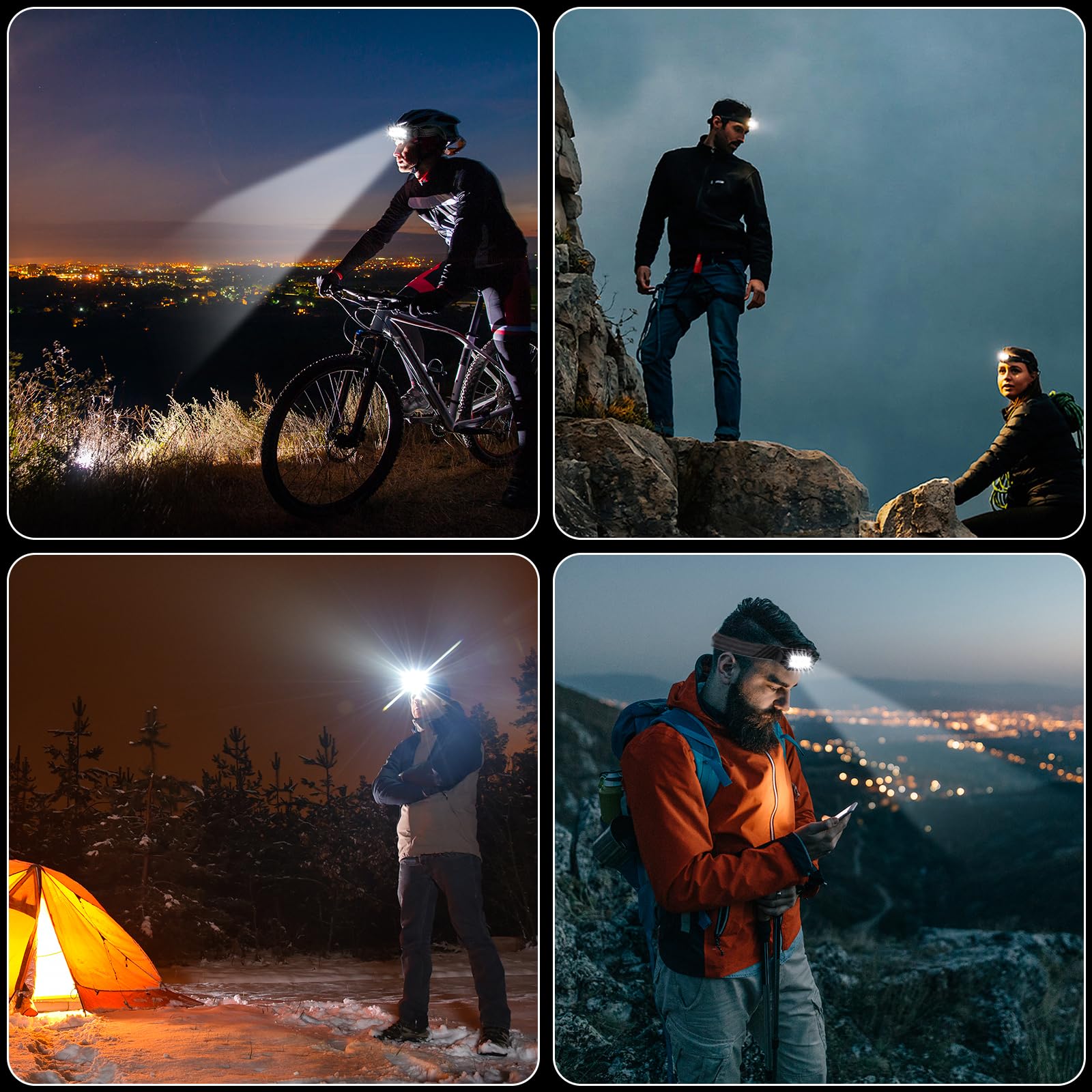Lampada frontale a LED ricaricabile, 1 pezzo, super luminosa, 2500 lumen, 5 modalità di luce, leggera, IPX6, impermeabile, con sensore leggero, per esterni, campeggio, corsa, pesca, per bambini e