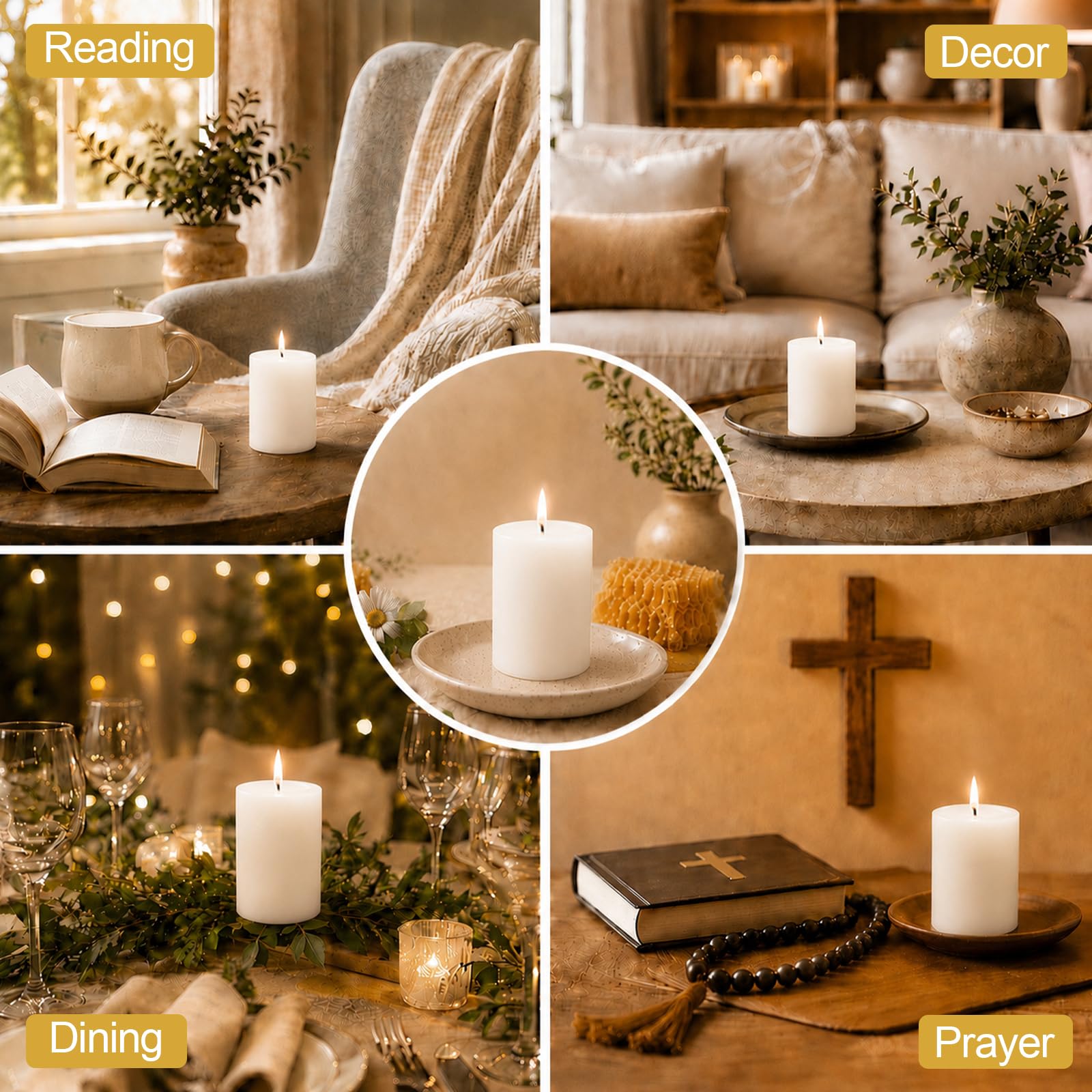 Velas de cera de abeja, velas blancas de cera de abeja, velas de cera de abejas para el hogar, 2 x 3 pulgadas, velas de cera 100% pura
