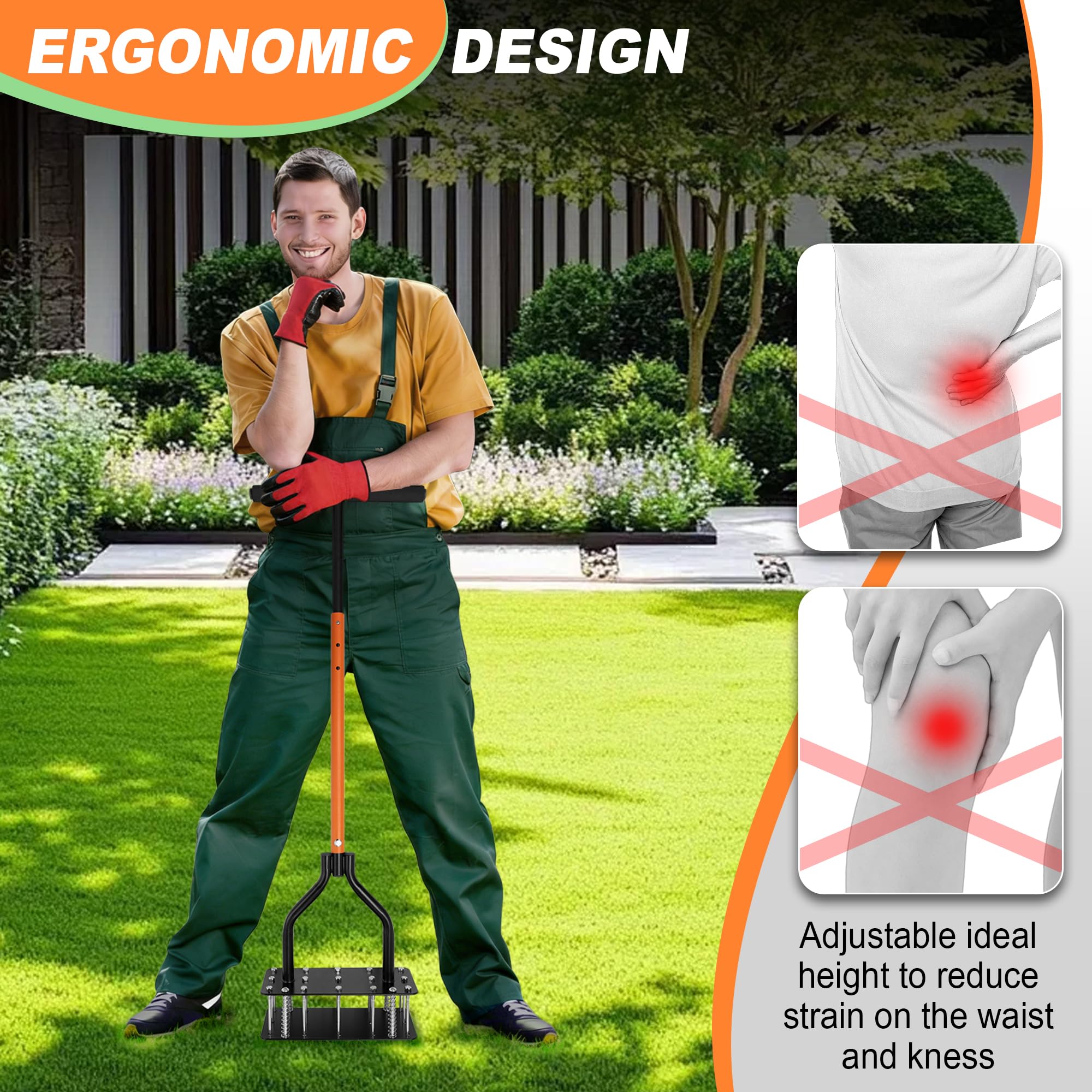 Lawn Aerator Tool, Grass for Soil Loosening & Yard Aerator, 15 Iron Spikes, Ergonomic T-Handle & Efficient Automatic Reset, Improves Lawn Health - 5