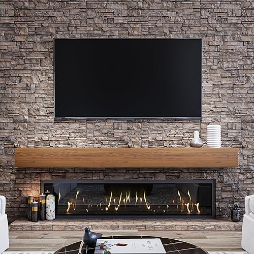 Miniatura 5 de Mantel para chimenea de 48 pulgadas, estante flotante con acabado rústico, estante de pared de madera con soporte invisible resistente para