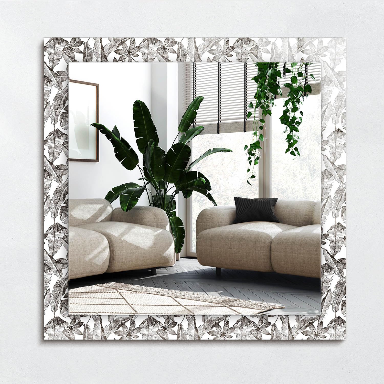 Miroir décoratif carré à motif floral pour illuminer votre chambre à coucher