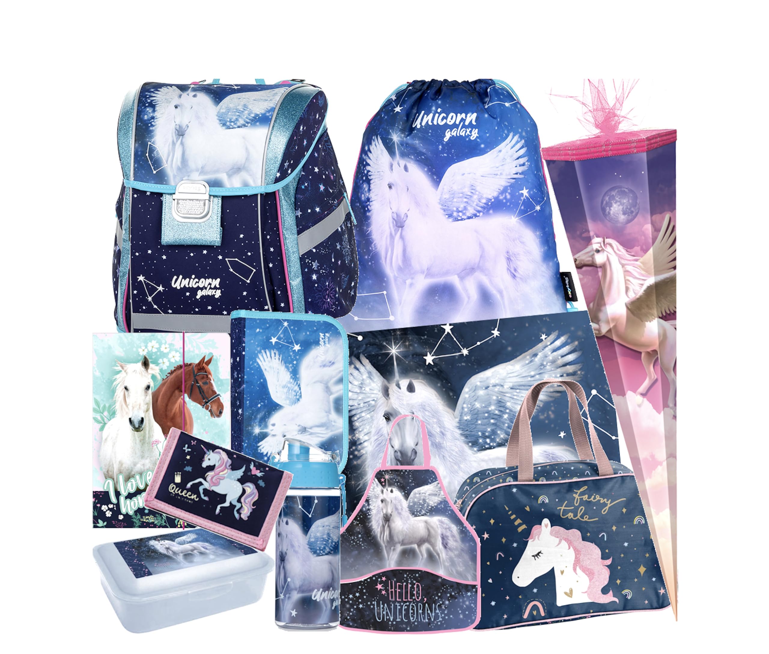 Einhorn Unicorn Pegasus Pferd Pony Horse 11 Teile Set SCHULRANZEN RANZEN TORNISTER mit Sticker-von-Kids4shop Schultüte 85 cm