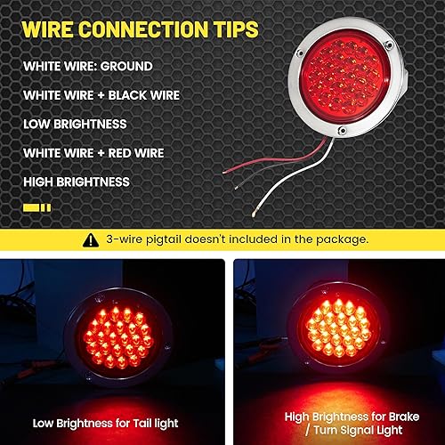 Miniatura 3 de Oyviny 2 luces traseras redondas de freno de freno de remolque de 4 pulgadas, 24 LED, 12 V CC + 4 conectores de luz de remolque de 3 pines