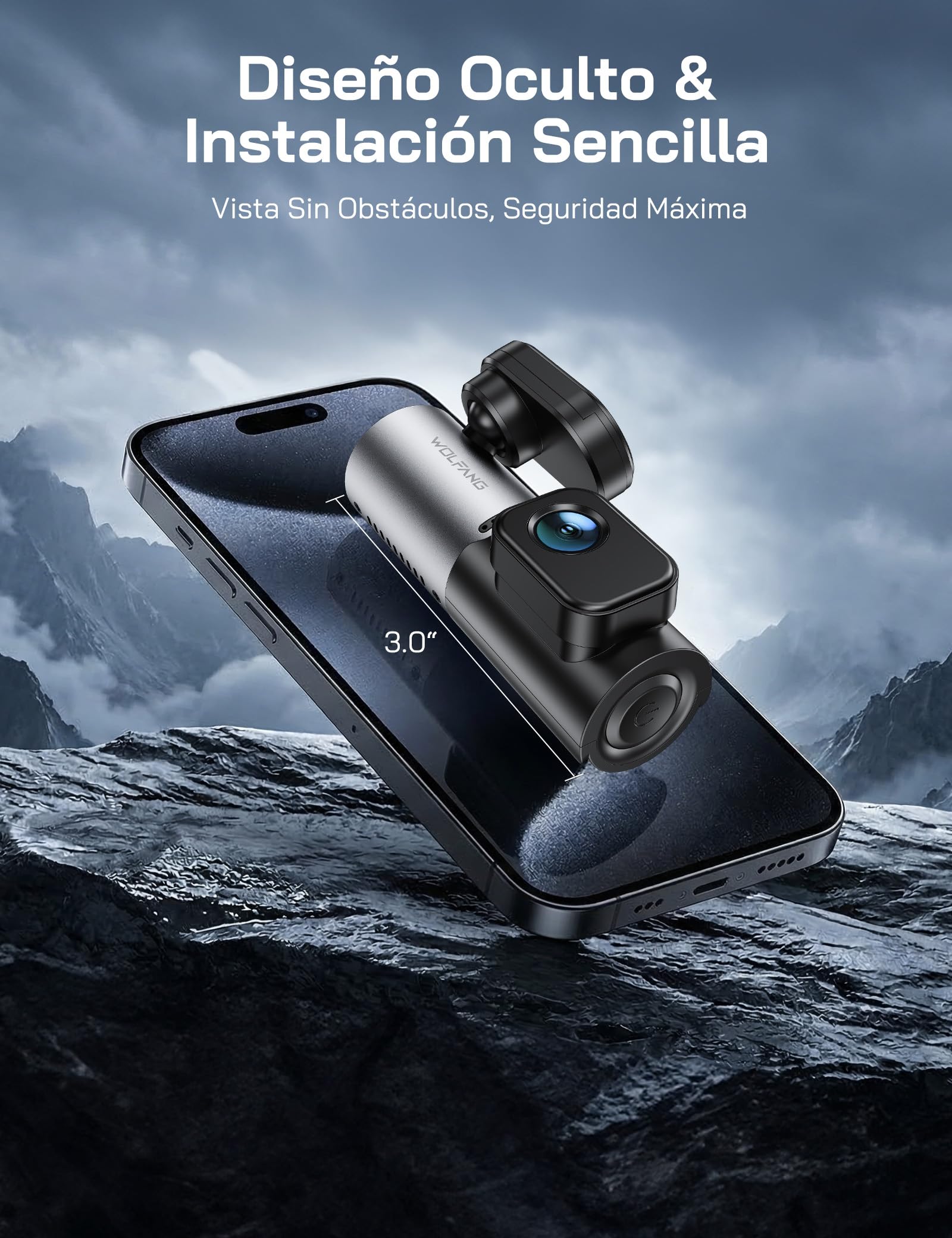WOLFANG 2.5K Dashcam WiFi Cámara para Coche, Mini Dash Camera para Coches 1440P Front Dash CAM con App, WDR Visión Nocturna, Grabación en Bucle, Soporta Modo Parking 24H, Aviso de Voz, G-Sensor