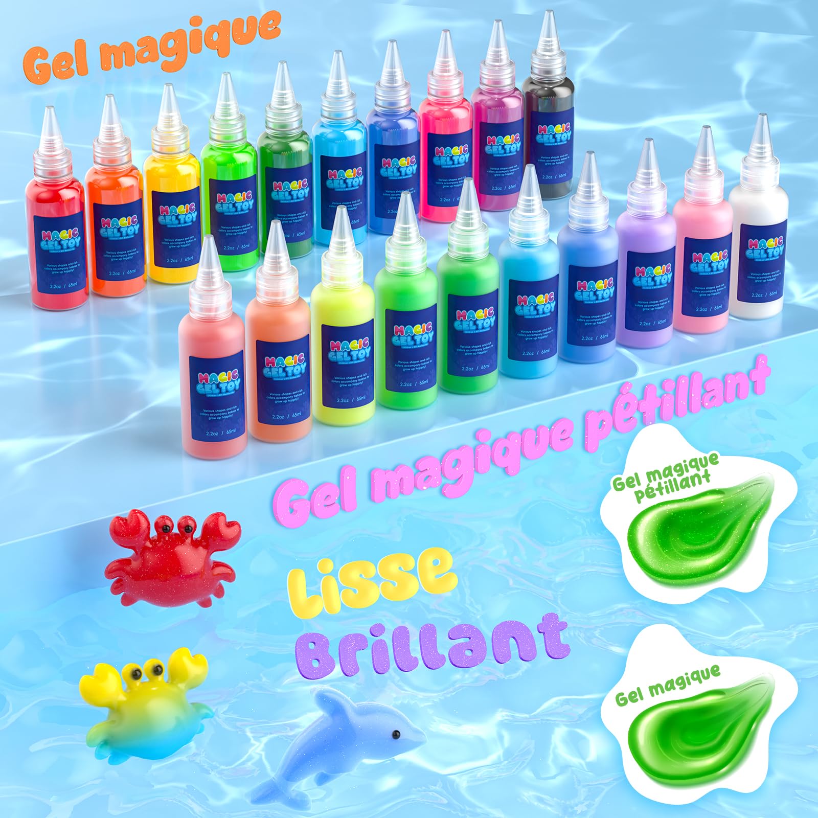 Hot Bee 20 Couleurs Kit de Jouet Elfe Magique - Kit de Gel d'Eau Aqua Fairy avec 8 Moules Double Face, 10 Gels Pailletés, DIY Aqua Fairy, pour Enfants Filles Ages 5 6 7 8
