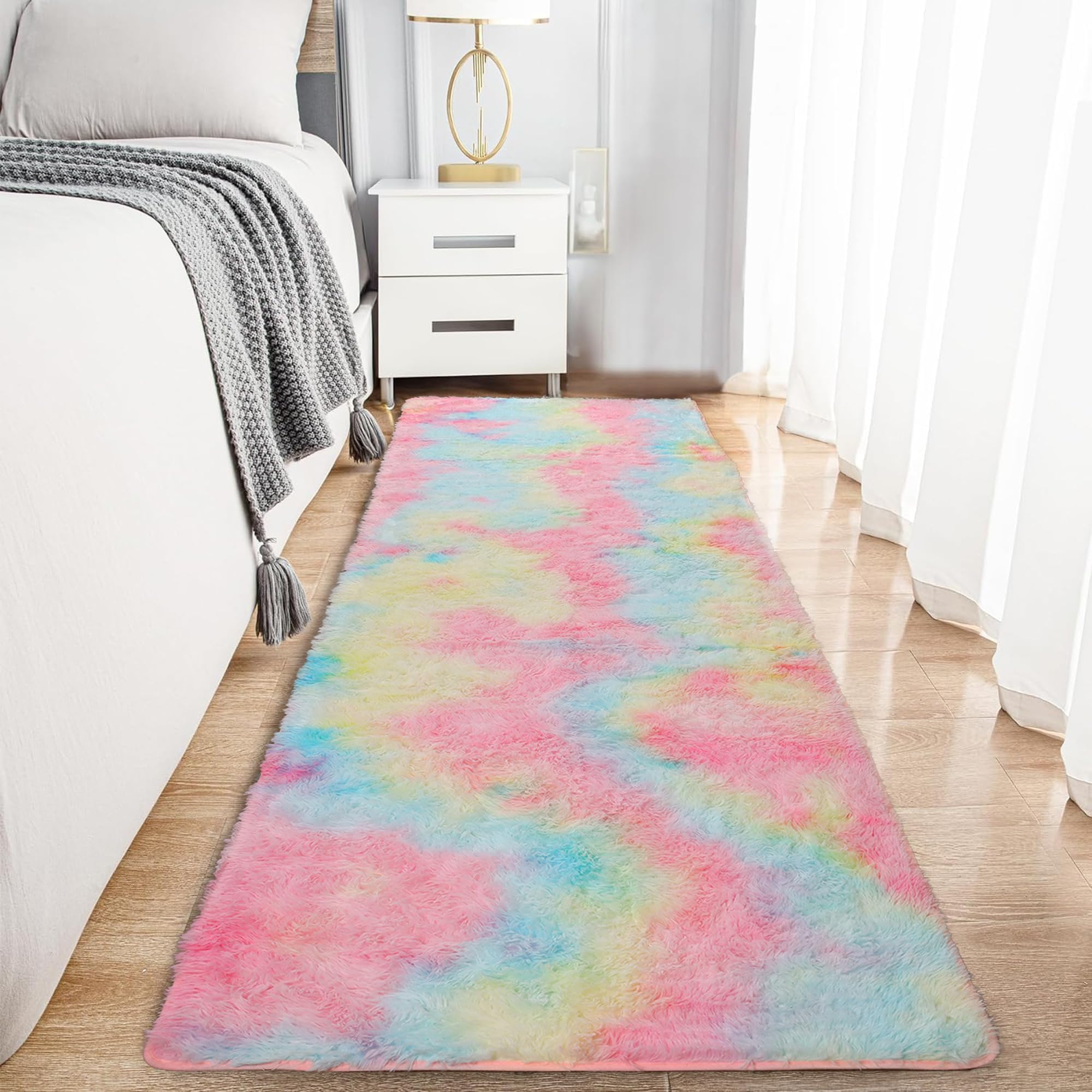 Hafaa Fluffy Shaggy Rugs Living Room Rainbow 80x300 cm, Long Non-Slip Carpet Runner Rugs for Hallway, Soft Thick Pile Bedside Rug for Kids Bedroom, Nursery Room Non-Shedding — image 1