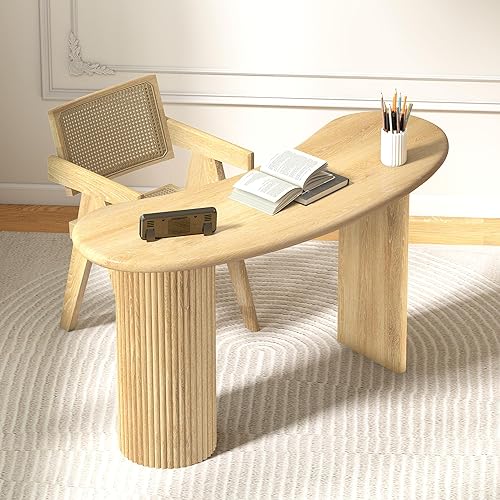 Miniatura 8 de LEVNARY Escritorio pequeño curvado de 54.3 pulgadas, escritorio ejecutivo de madera con patas estriadas resistentes, escritorio moderno de lujo para