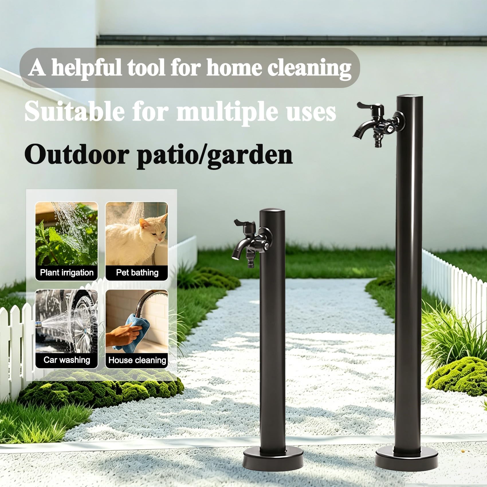 Robinet de Jardin en Acier Inoxydable, Colonne d'eau extérieure de 60 cm pour Piscine, Jardin et Irrigation agricole. Finition Noire Durable. Solution d'hydratation et d'aménagemen