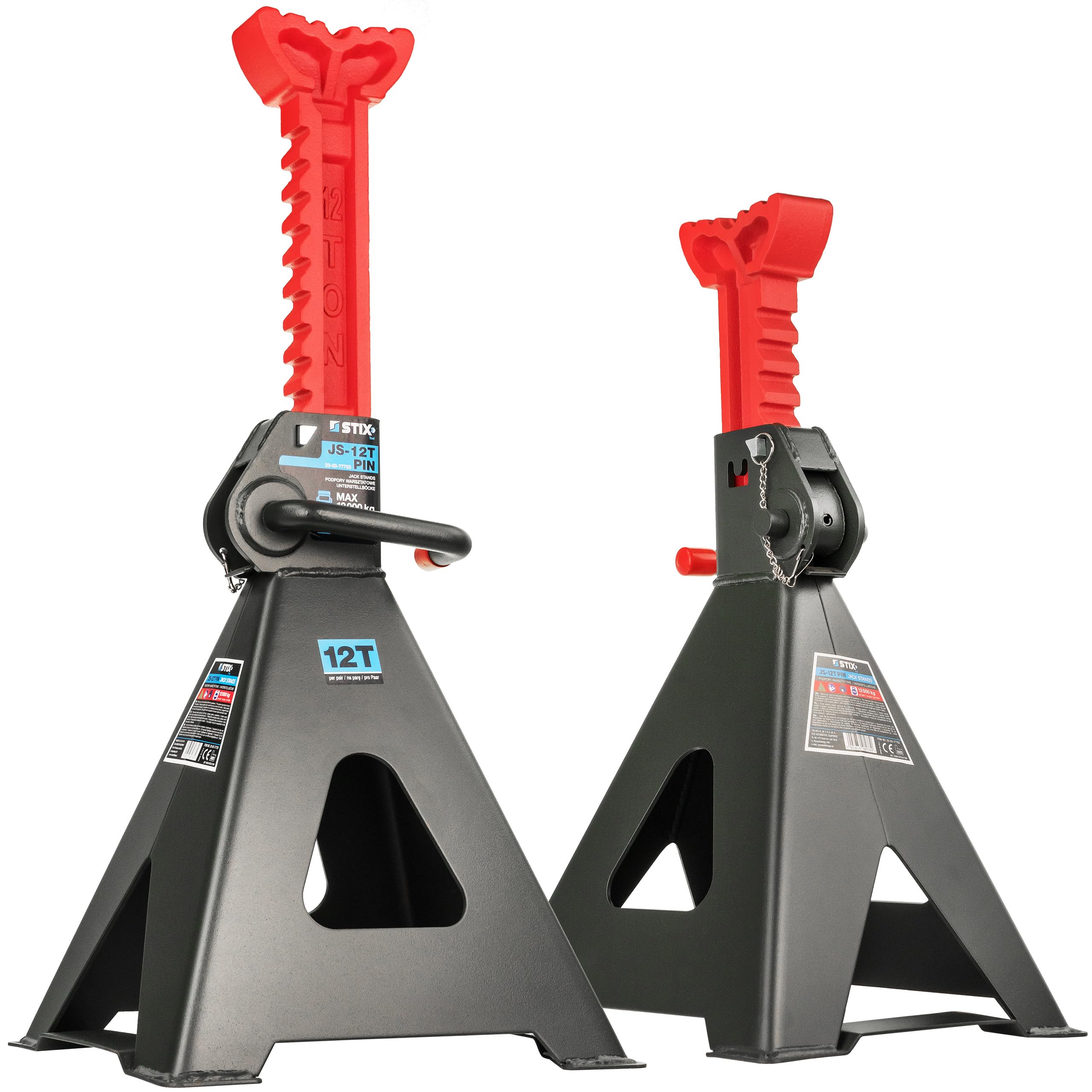 STIX Lot de 2 tréteaux 12T avec goupille de sécurité | Béquille de levage 480-750 mm, hauteur réglable à 13 niveaux, support de cric pour camionnette, camion, atelier