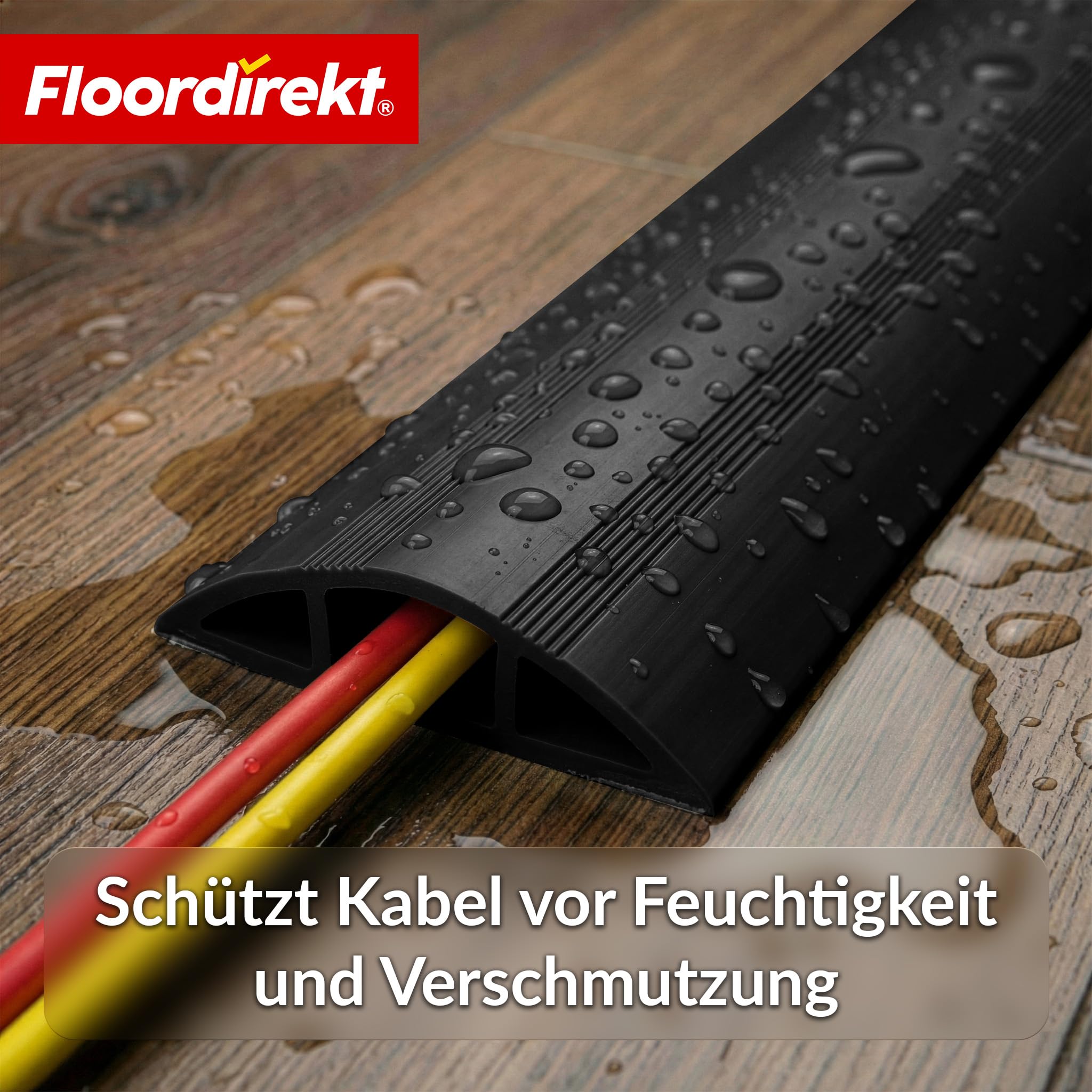 Floordirekt Fussboden Kabelkanal Stolperschutz - Schwarz 9 m - Boden Kabelschutz - für 2 Kabel - effektiver Stolperschutz, flexibel & zuschneidbar - Cable Guard