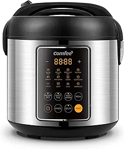 COMFEE' Rice Cooker, 14-in-1 Stainless Steel Multi Cooker, Slow Cooker, Steamer, Sauté, and Warmer, 5.3 QT, 20 Cups Cooked (10 Cups Uncooked), Brown Rice, Quinoa and Oatmeal