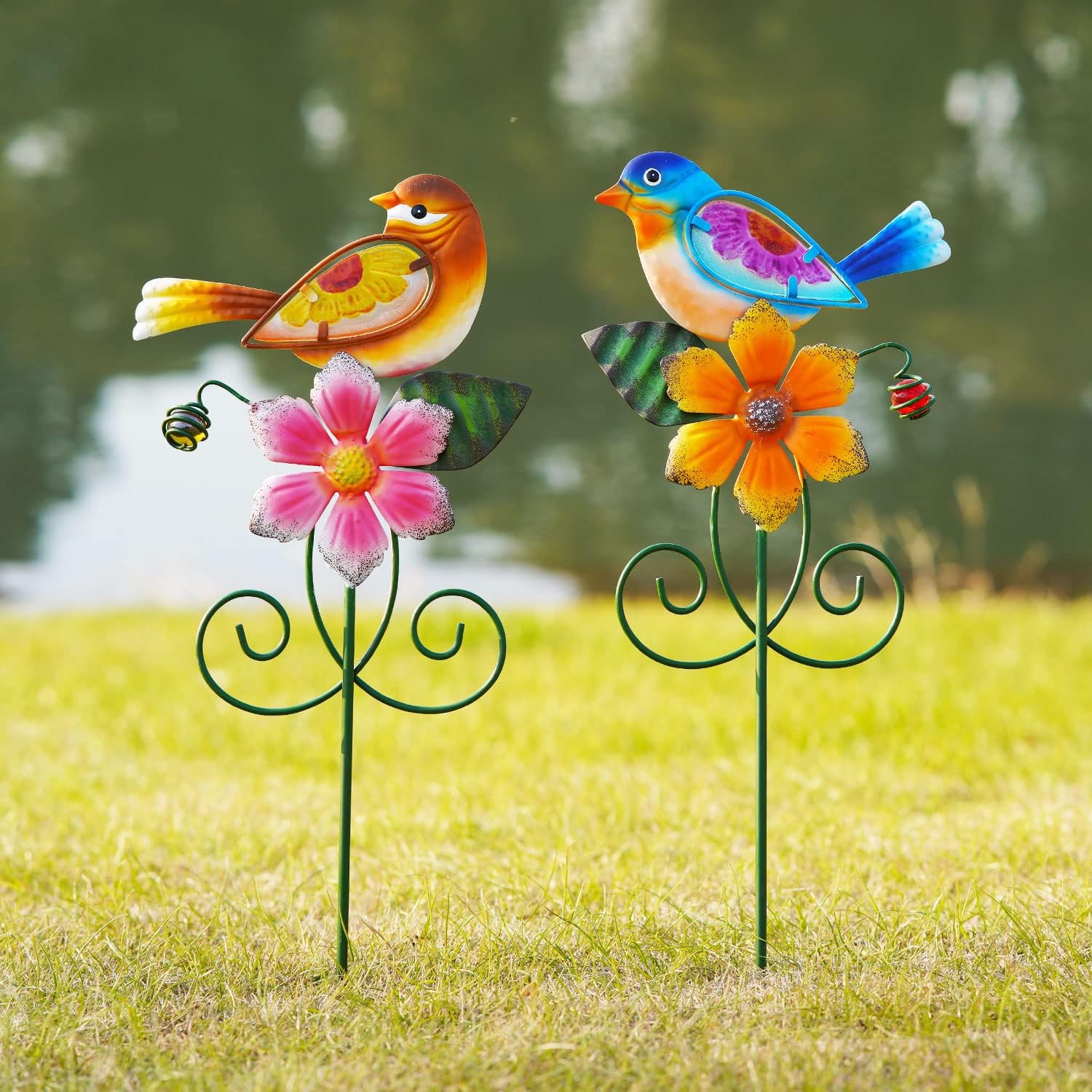 Topadorn Floral Garden Stake Outdoor Plant Pick Water Proof Metal Flower Stick for Lawn Yard Patio,Pathway Ornament,Set of 2,Flower and Bird : Patio, Lawn & Garden