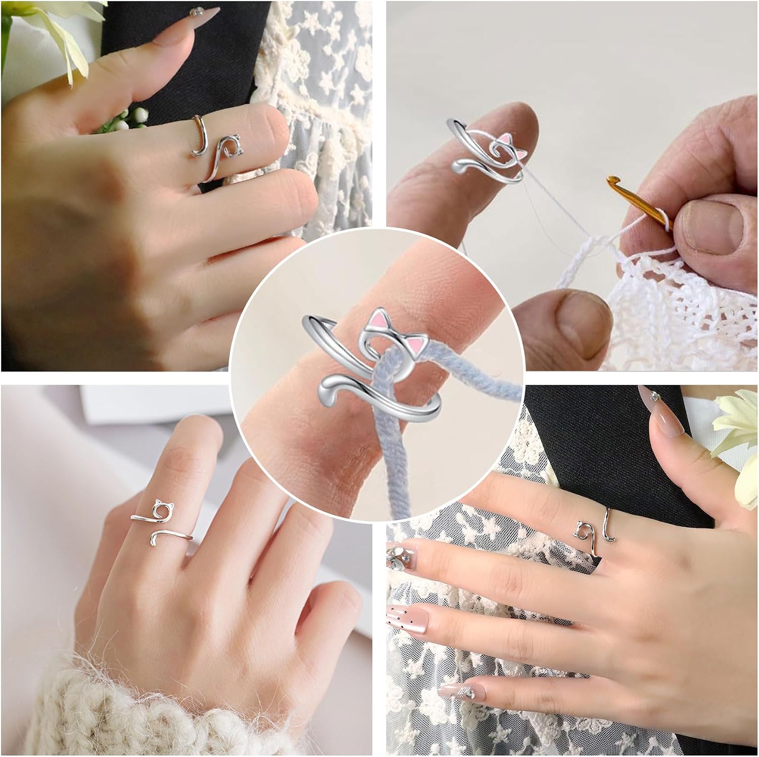 QivaZira 3 Pcs Adjustable Crochet Ring for Finger Yarn Tension Ring for Crocheting Knitting Loop Yarn Guide Finger Holder Thimble for Faster Knitting and Crocheting Accessories for Women Mom