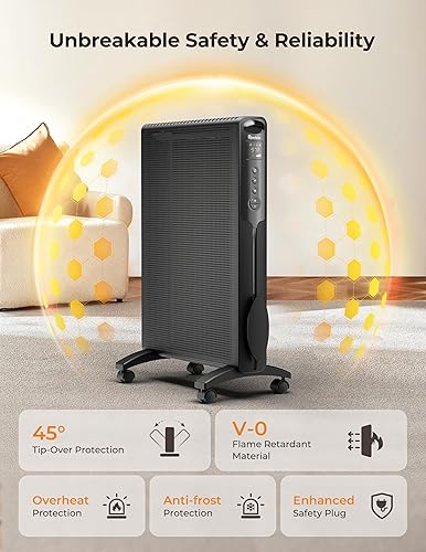 Miniatura 5 de Reekie Calentador de espacio de panel de convección, calentadores infrarrojos eléctricos de mica de 1500 W para uso en interiores, calentador de