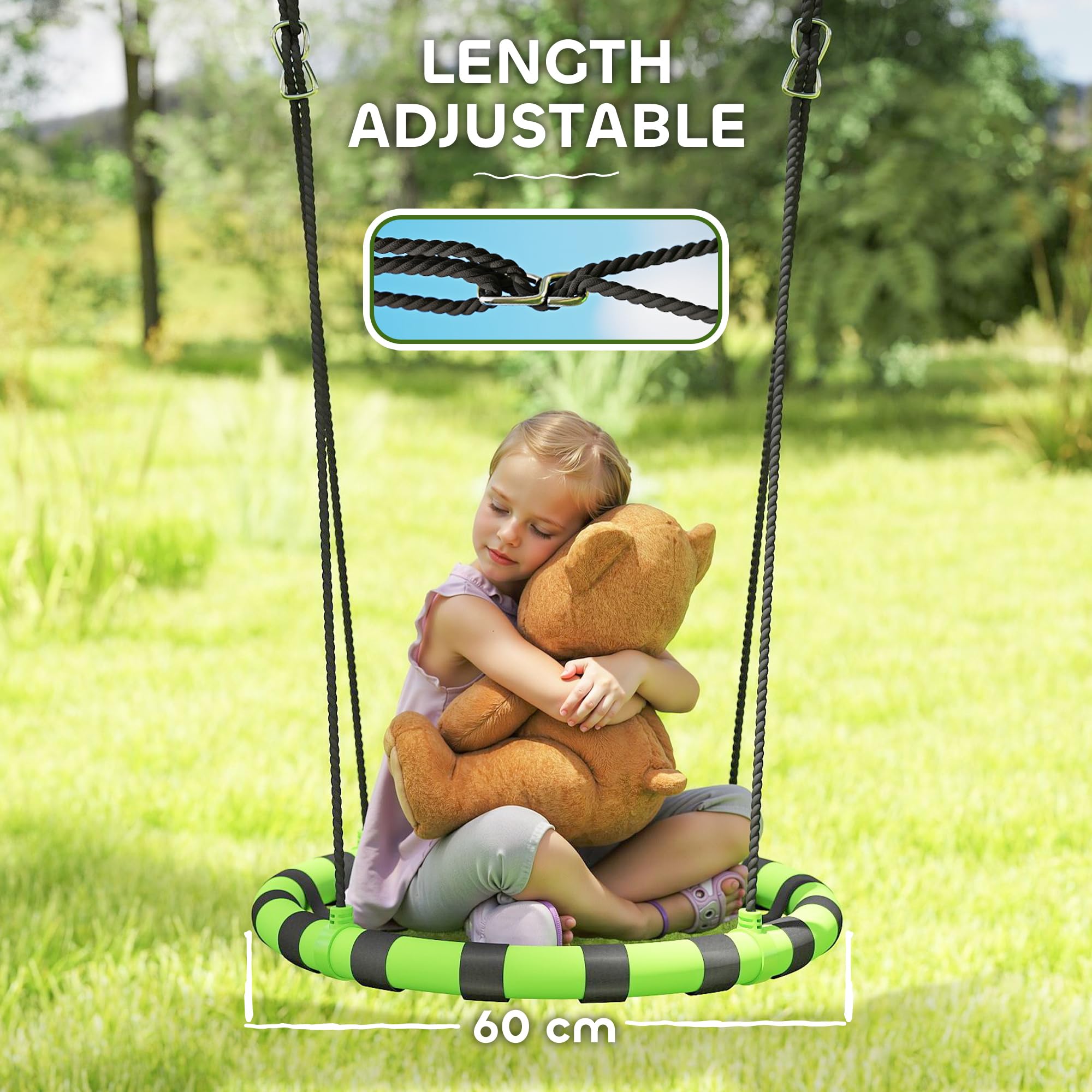 AIYAPLAY Columpio Nido Ajustable en Altura 60cm diámetro Negro/Verde
