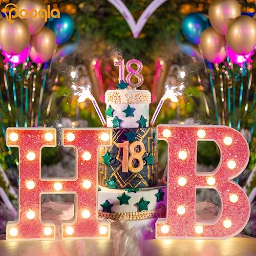 Miniatura 6 de Pooqla - Letras con iluminación LED, con brillantina, alimentado por baterías para luz nocturna, fiestas de cumpleaños, bodas, regalos para niñas,