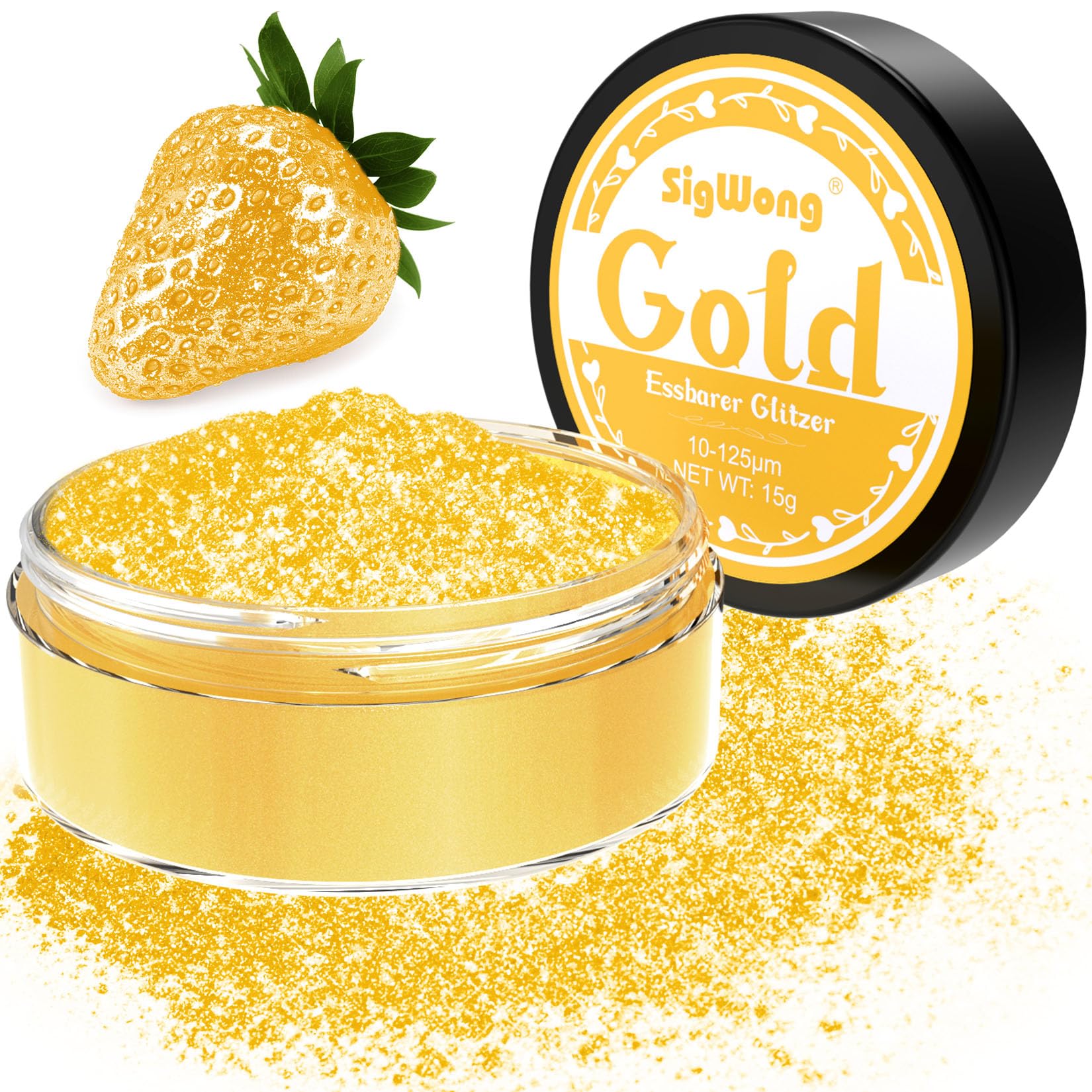 Essbarer Glitzer für Getränke, 15g Goldpulver Essbar für Torten, Essbarer Glitzer für Torten Cocktail Glitzer, Lebensmittelfarb Pulver Farbe für Cocktail Dekoration, Getränke, Cupcakes, Fondant– Gold