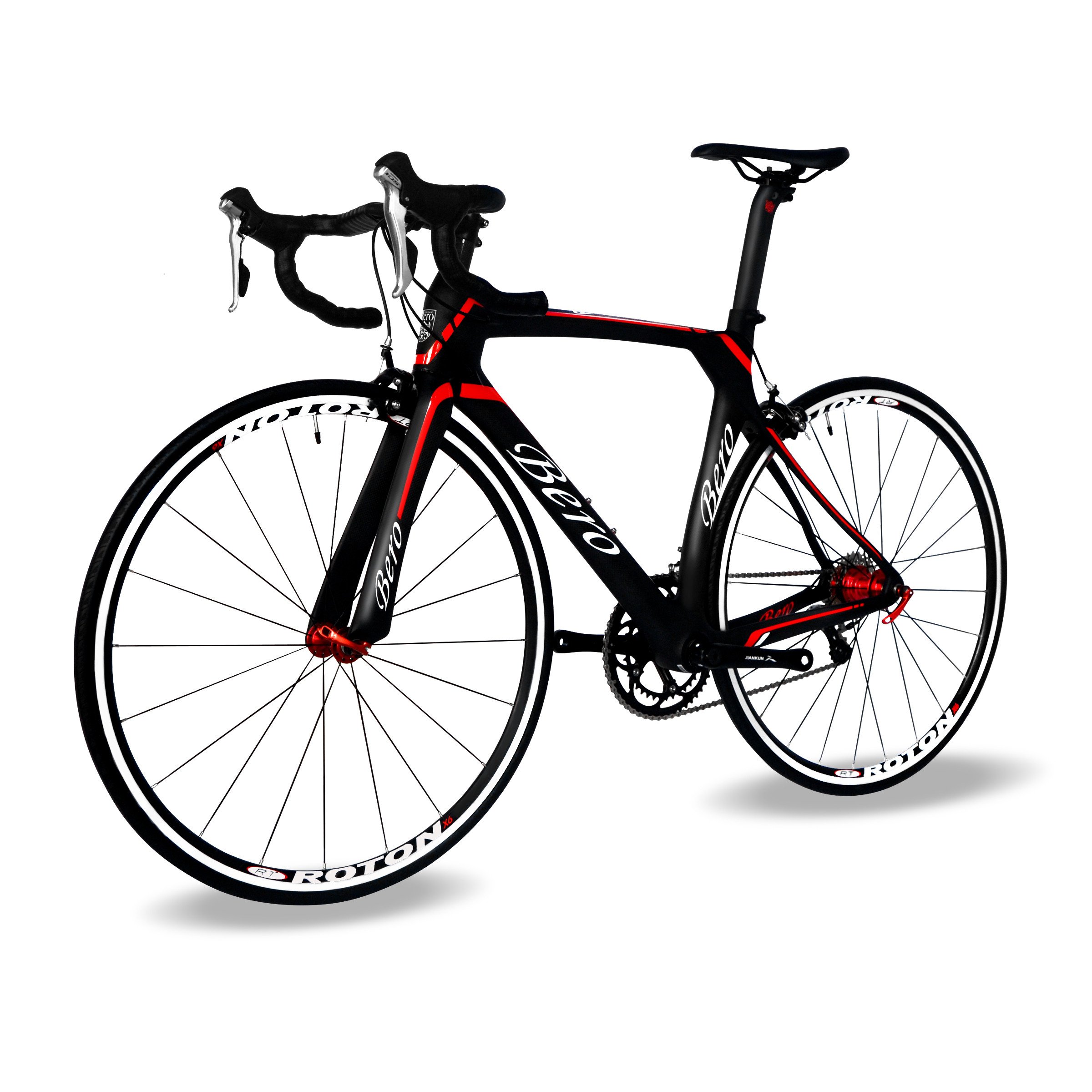 2016 700C Strada Shimano 105 Biciclette con Un Telaio 11S 5800 Bici da Corsa T800-M40 Fibra di Carbonio Aero 18.3Lbs Ultralight Cb013A-2 (Mato Nero e Rosso, 500Mm)