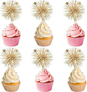40-Piece Sparkle Tinsel Firework Cupcake Toppers - Cake Decorating Kit For Birthdays, Weddings & More