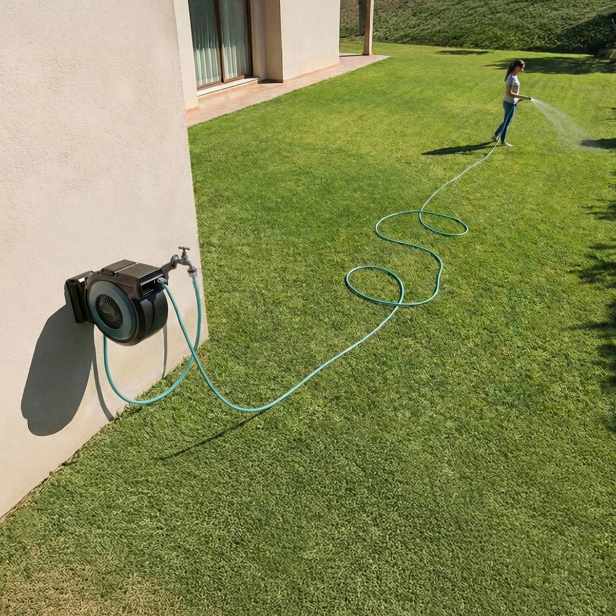 Cecotec Avvolgitubo da Giardino 30m HydroShell 300 Pro. Automatico SlowReturn e Smooth, Tubo 3 Strati, Spazzole, Pistola 8 Funzioni con Serbatoio, Innaffia Perfettamente Ogni Angolo del Tuo Giardino