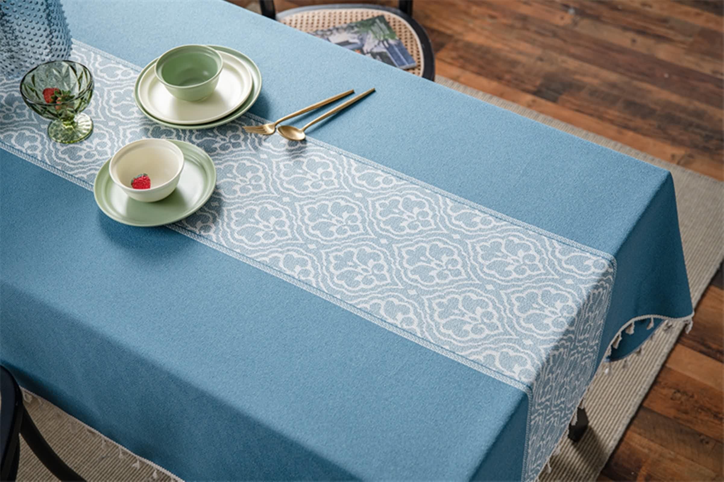 Tovaglia Blu per Feste, Tovaglia Poliestere Jacquard Floreale Copri Tavolo 90X90CM per Soggiorno Cucina