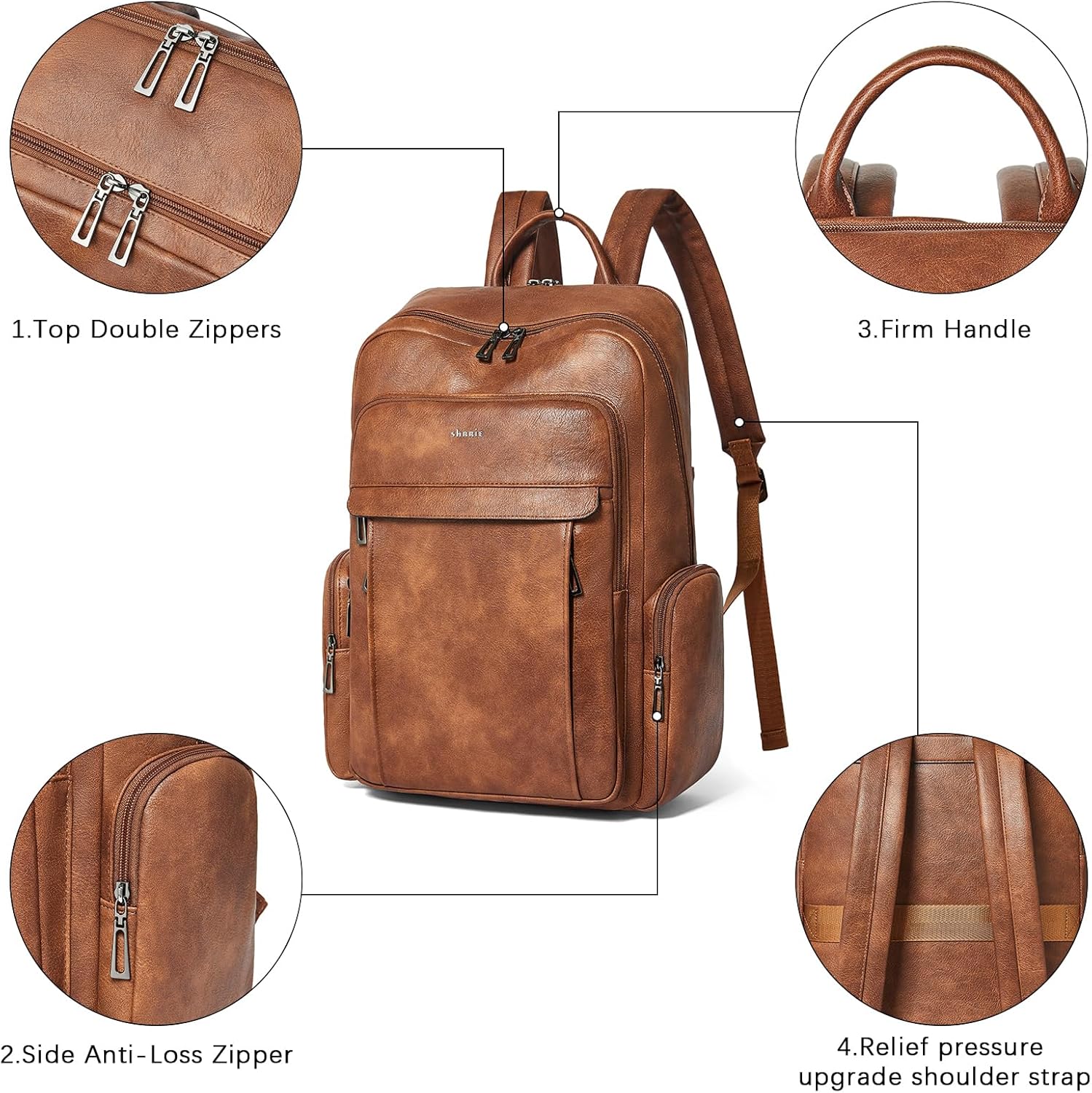 Shrrie Leather Laptop Backpack for Women with 17 inch Vegan Leather Computer Backpack Purse for Travel College Work - Image 6