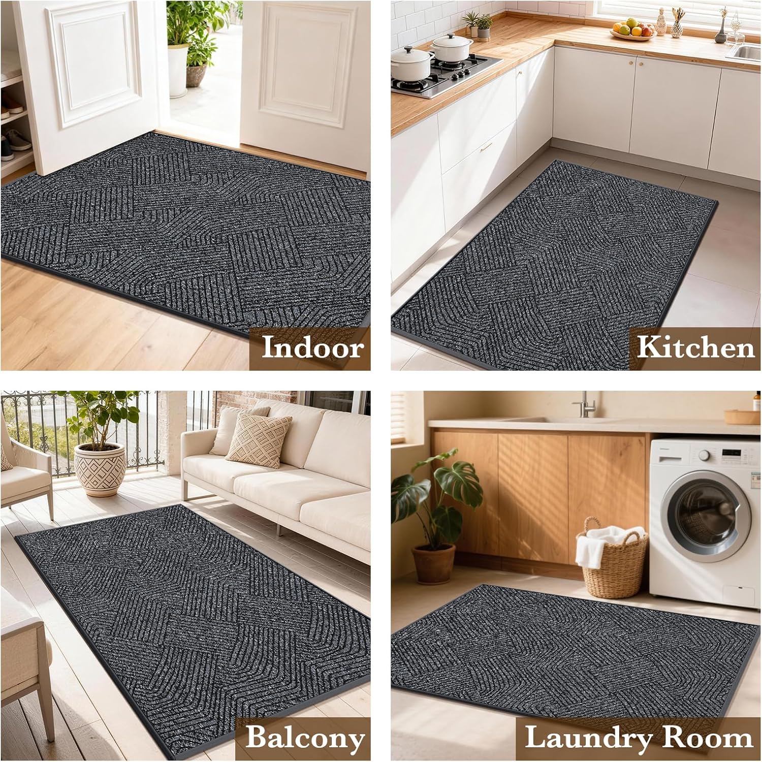 Indoor Door Mat 24"x36", Low-Profile Welcome Front Door Mat Indoor Entrance, Non Slip Rubber Backing Inside Doormat Washable Entryway Dirt Resistant & Absorbent Entry Mat, Dark-Grey/Black