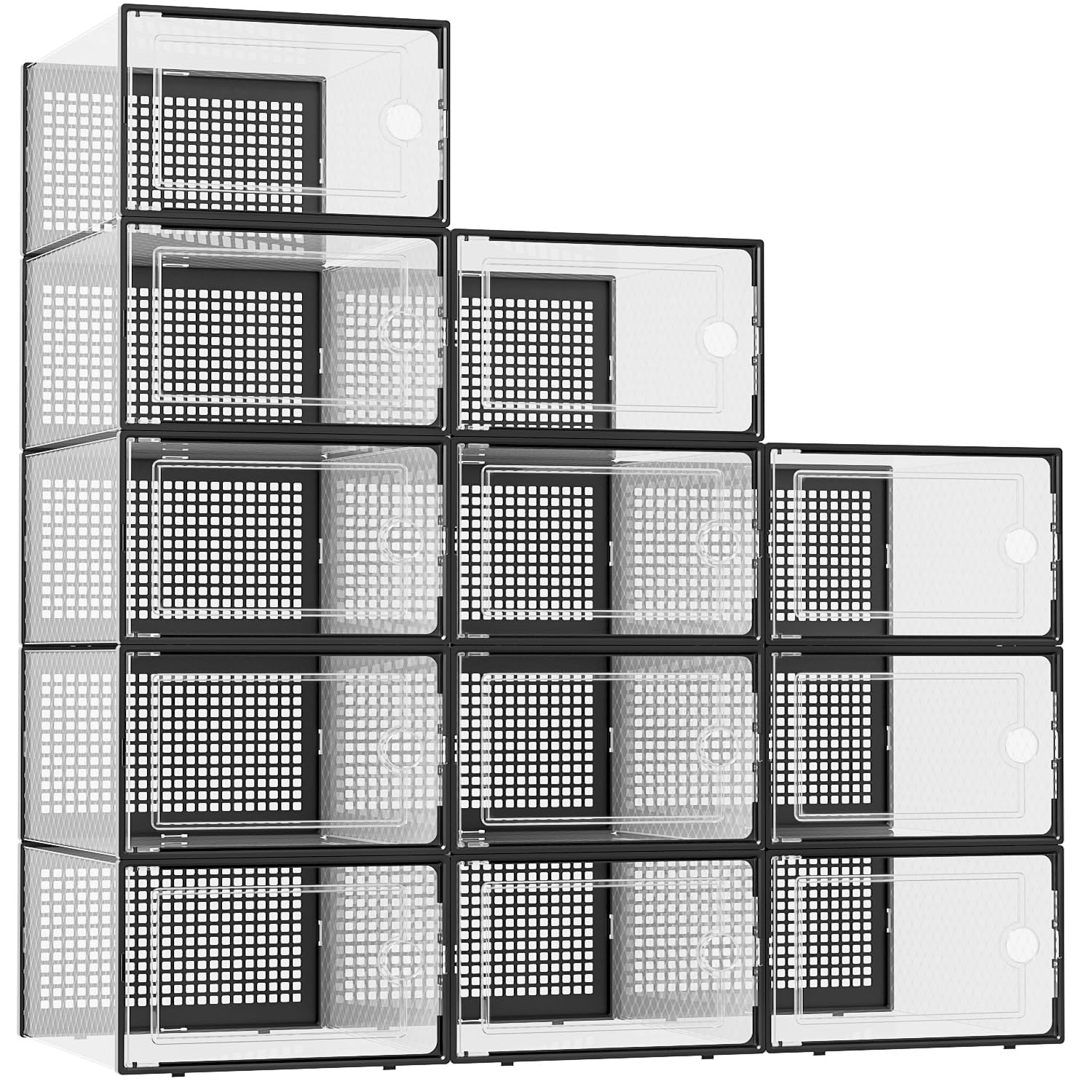 Kuject XX-Large Shoe Storage Boxes 12 Pack, Clear Stackable Shoe Organizer