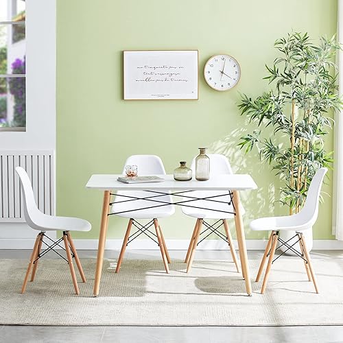 Miniatura 3 de Liink1Ga White Kitchen Table Chairs Set for 4 People Includes 1 Rectangular White Dining Table and 4 White Mid Century Chairs for Kitchen  Dining